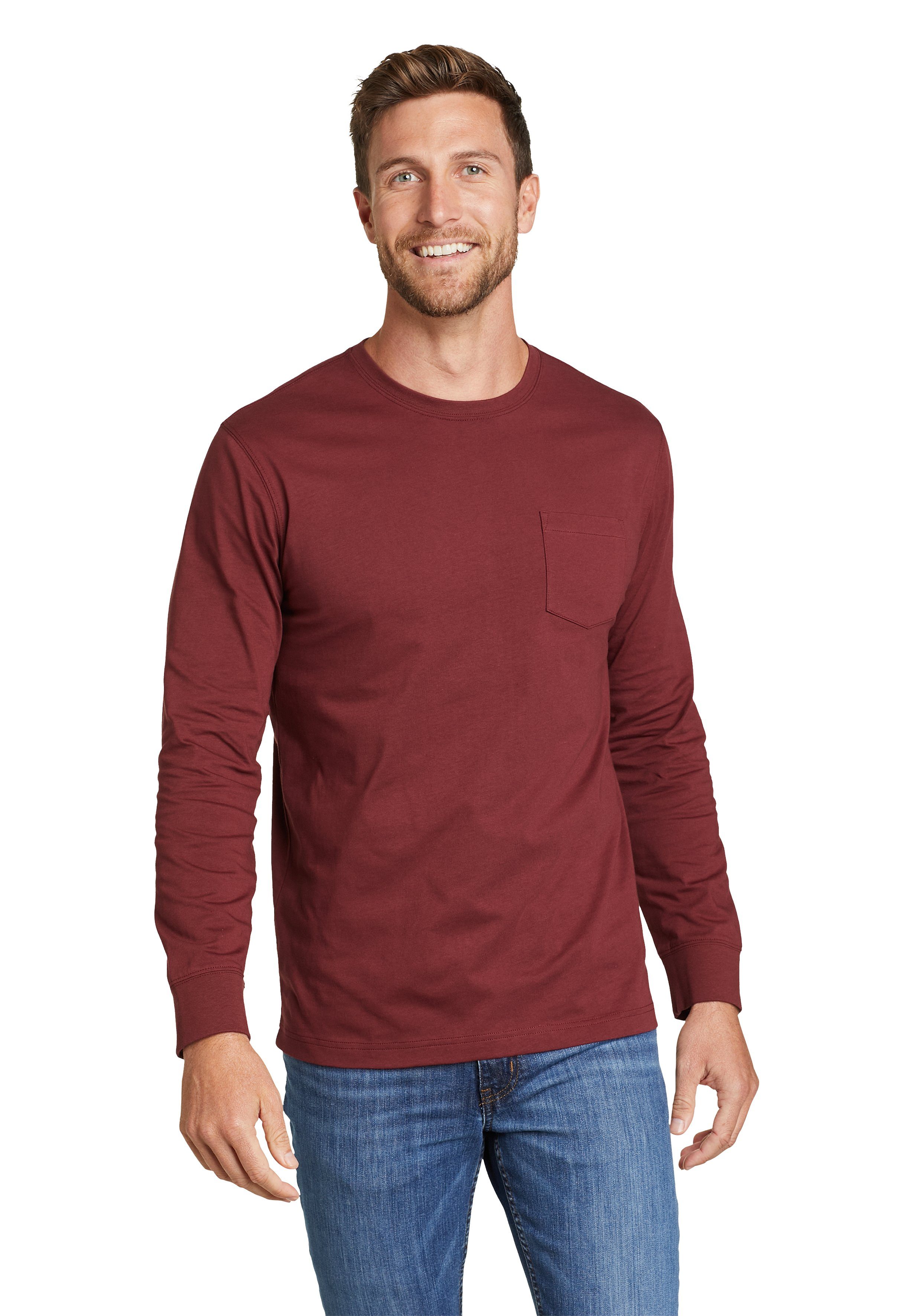 Eddie Bauer Langarmshirt Legend Wash Pro Shirt 100% Baumwolle - Langarm mit Tasche Rauchiges Rot