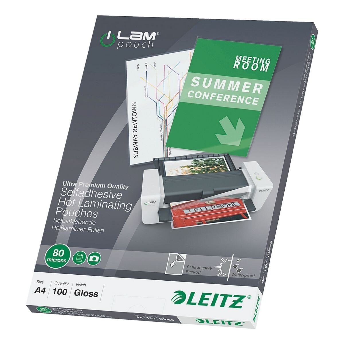 LEITZ Laminierfolie iLAM, A4, 80 mic, glänzend, selbstklebend