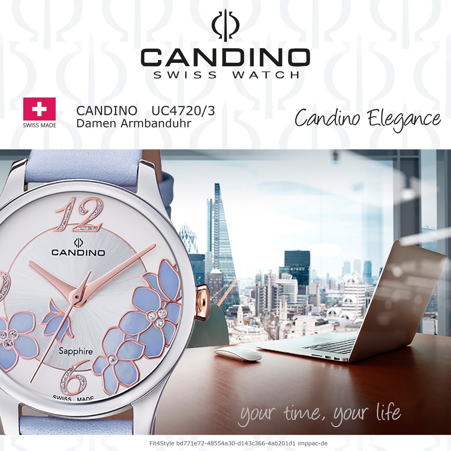 mittel rundes Uhr Candino Leder Candino Gehäuse, C4720/3, Quarzuhr 33,5mm), mit Damenuhr (ca. Damen Lederarmband, Fashio