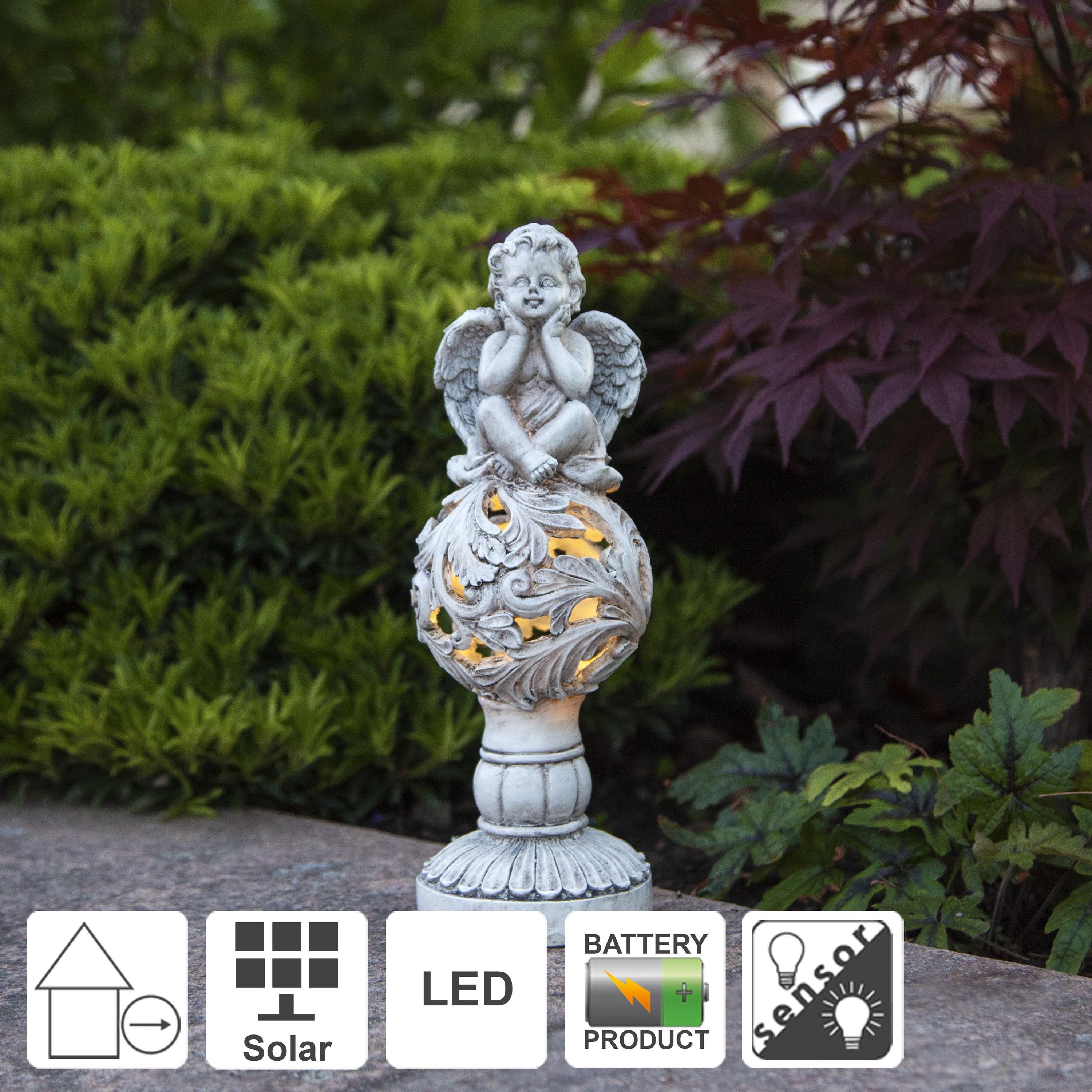 STAR TRADING LED Solarleuchte Angel, Solar Figur,Angel, Engel in Stein-Optik, Dämmerungssensor, LED warmw