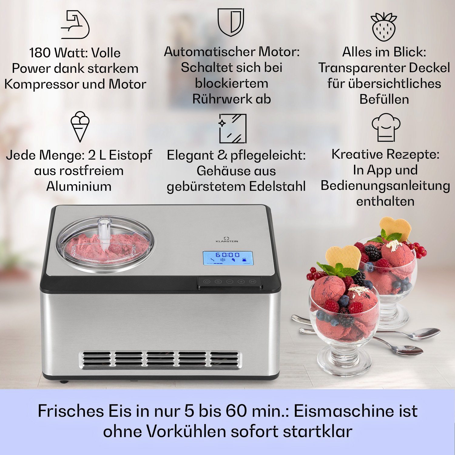 Klarstein Eismaschine Dolce Bacio Smart, 180 W
