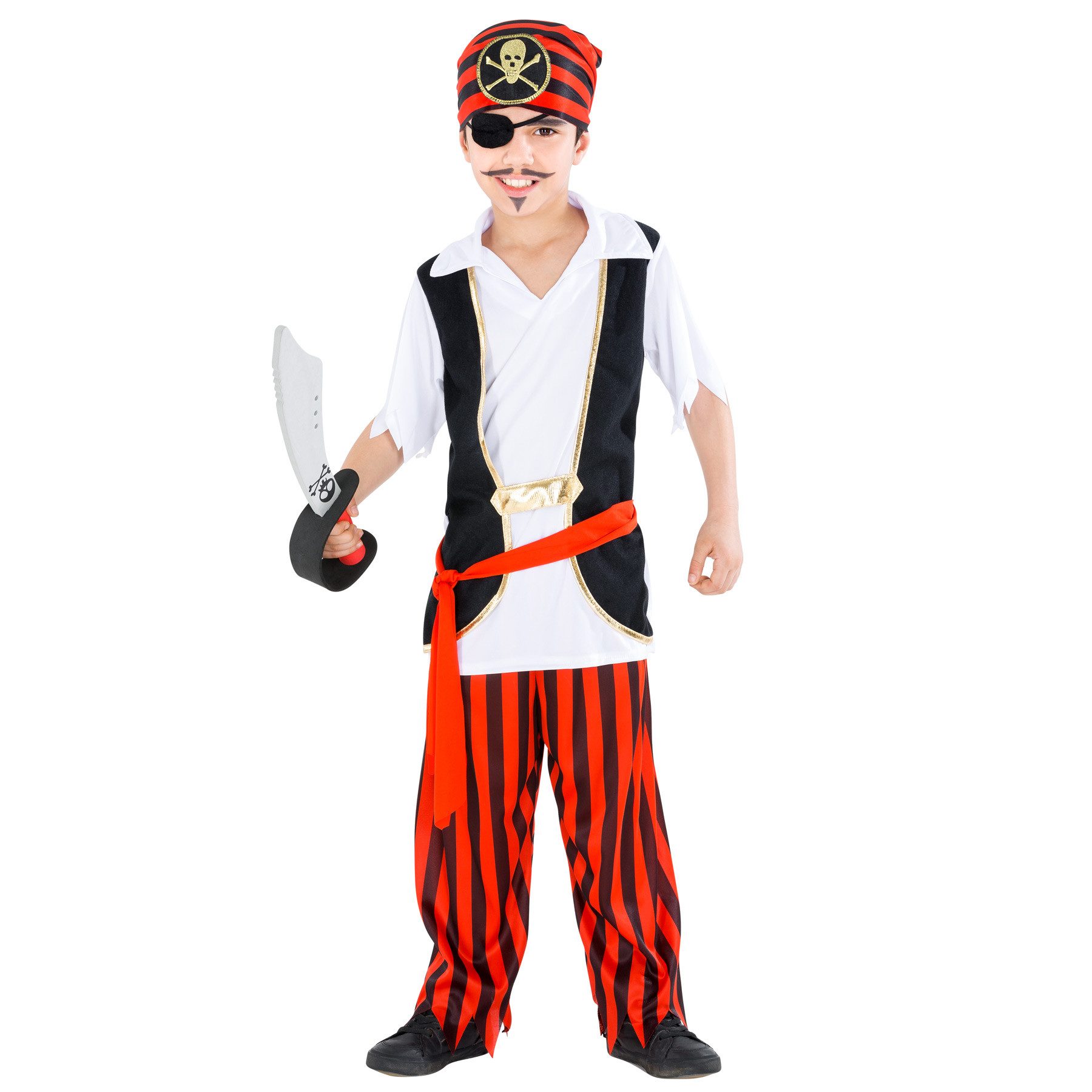 dressforfun Piraten-Kostüm Seeräuber/Freibeuter, in rot, Bequeme Jersey-Stretch-Hose mit, Gr. 116 (5-6 Jahre), Oberteil aus Jersey-Stretch in Hemdoptik