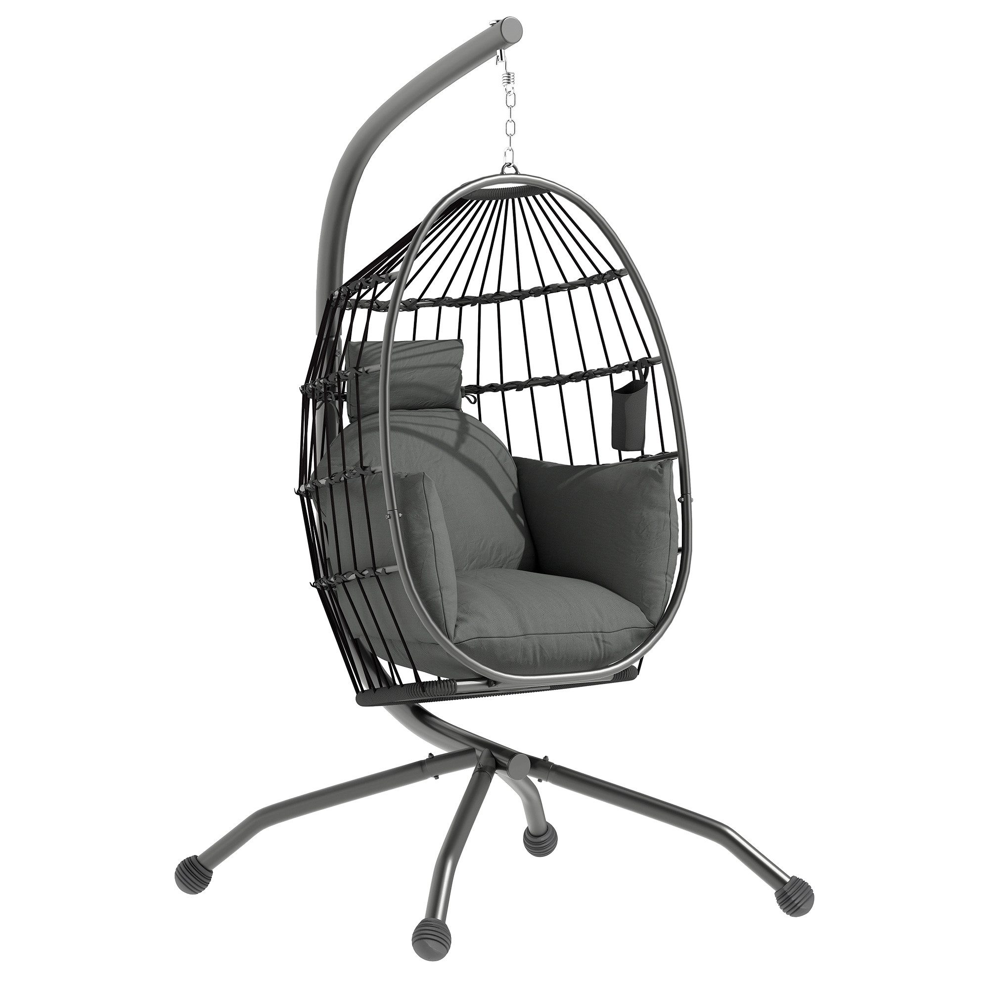 Outsunny Hängesessel Eiförmig, faltbar mit Becherhalter, abnehmbar waschbar Sitz, Gestell (Hängestuhl, 1-St., Schaukelstuhl), bis 120 kg Belastbar, Polyester, Schwarz