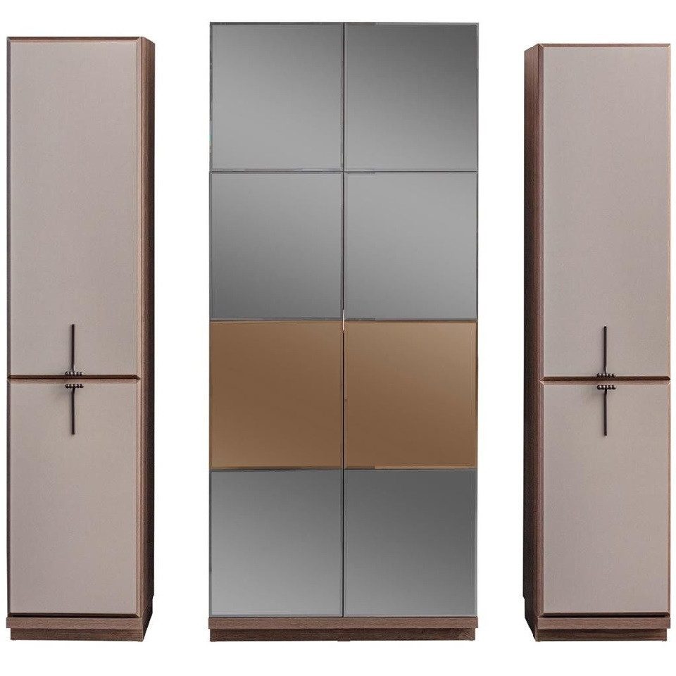 Xlmoebel Kleiderschrank Designer Holzschrank in Beige mit Glasfront und modernem Design (1-St., Kleiderschrank) Hergestellt in Europa