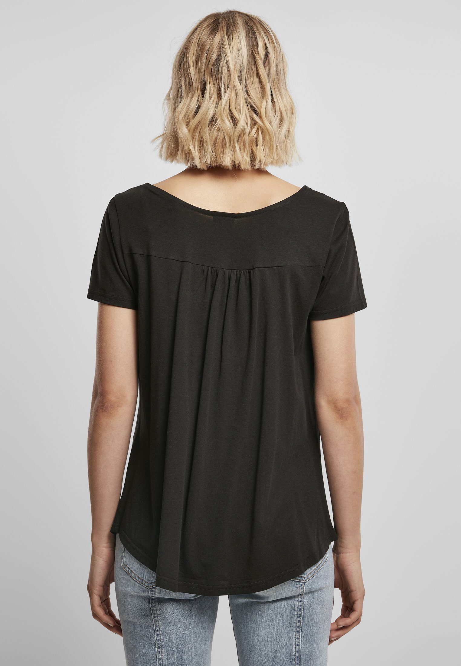 T-Shirt (1-tlg), Viscose Tee Baumwollmischung Damen URBAN Up Kurzarmshirt aus Ladies angenehmer Button CLASSICS Stylisches