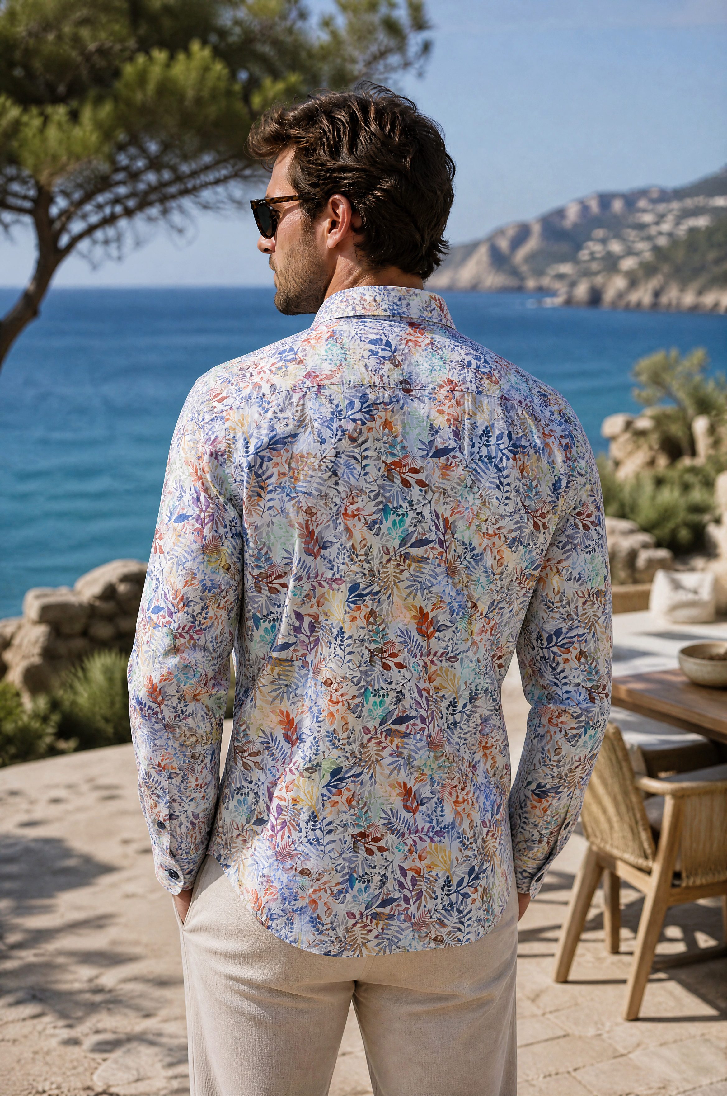 Haupt Langarmhemd Langarm Herrenhemd Popelin mit Pflanzenmuster ideal Sommer