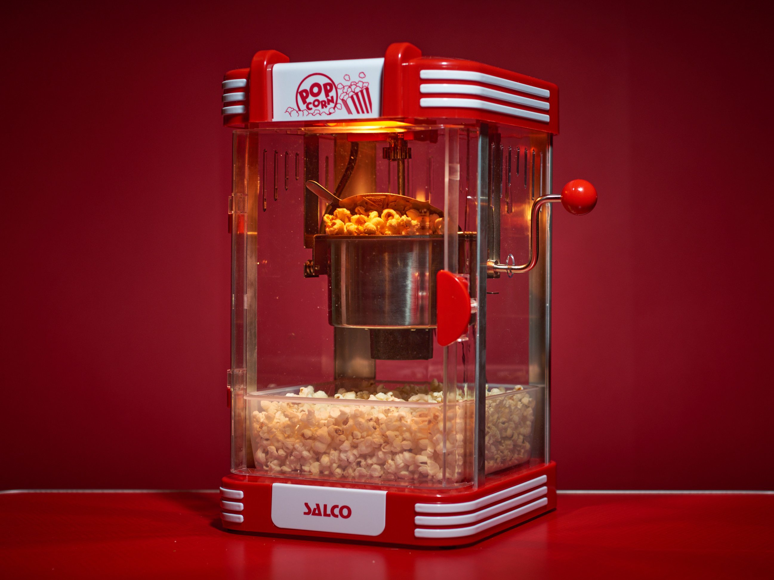 SALCO Popcornmaschine SNP-24, Edelstahlkessel, Eingebautes Rührsystem, inkl. Popcorn-Schale