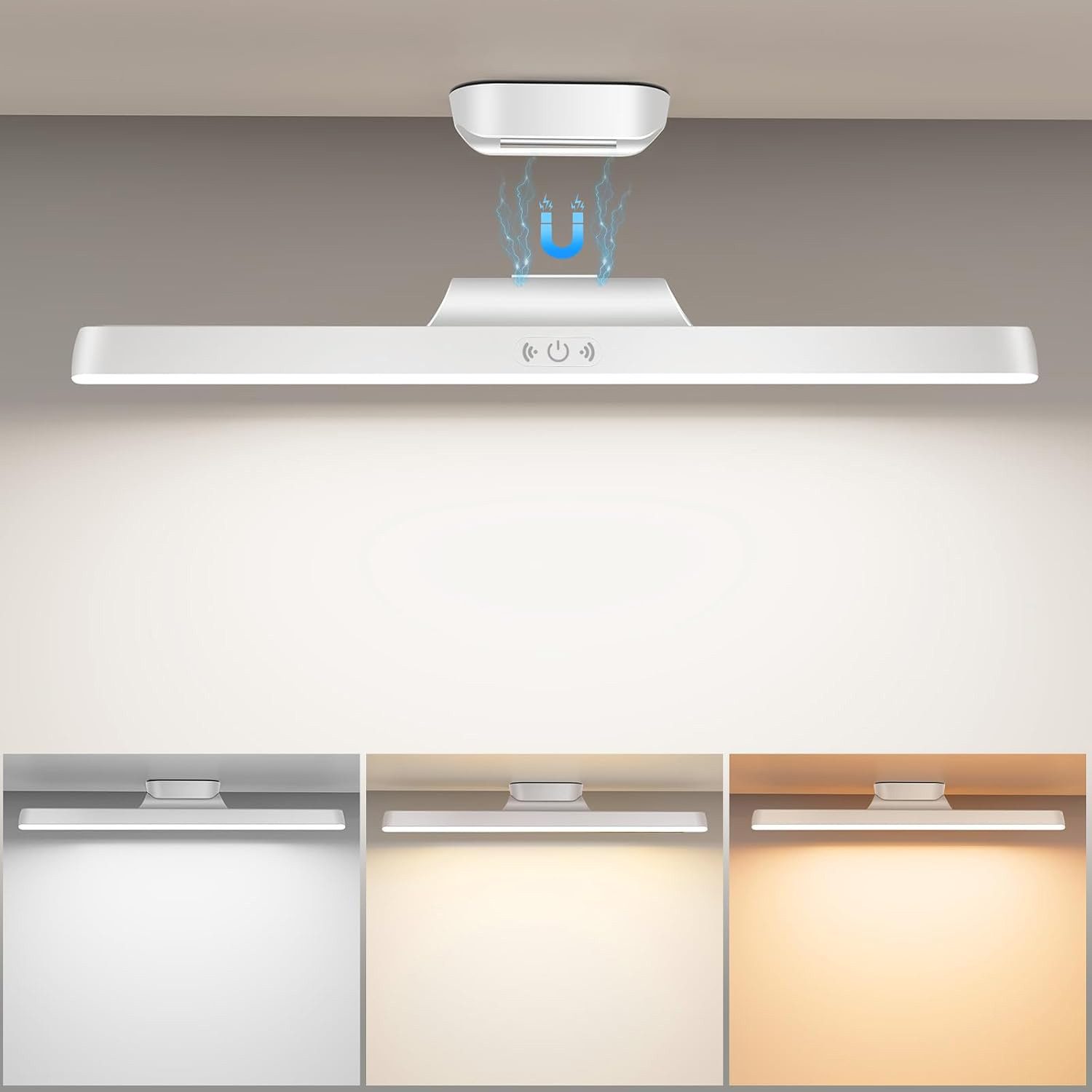 Pdgrid LED Unterbauleuchte 32 cm langer LED-Streifen mit wiederaufladbarem 3000-mAh-Akku, LED fest integriert, Warmes gelbes Licht, neutrales Licht, kaltes weißes Licht, Typ-C-Schnellladeanschluss ,Starke Haftung ,180° drehbar