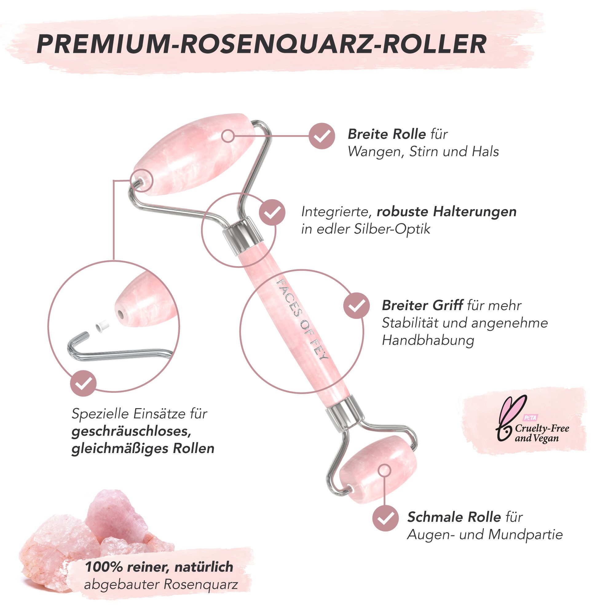 FACES OF FEY Gesichtsmassagegerät Rosenquarz Roller