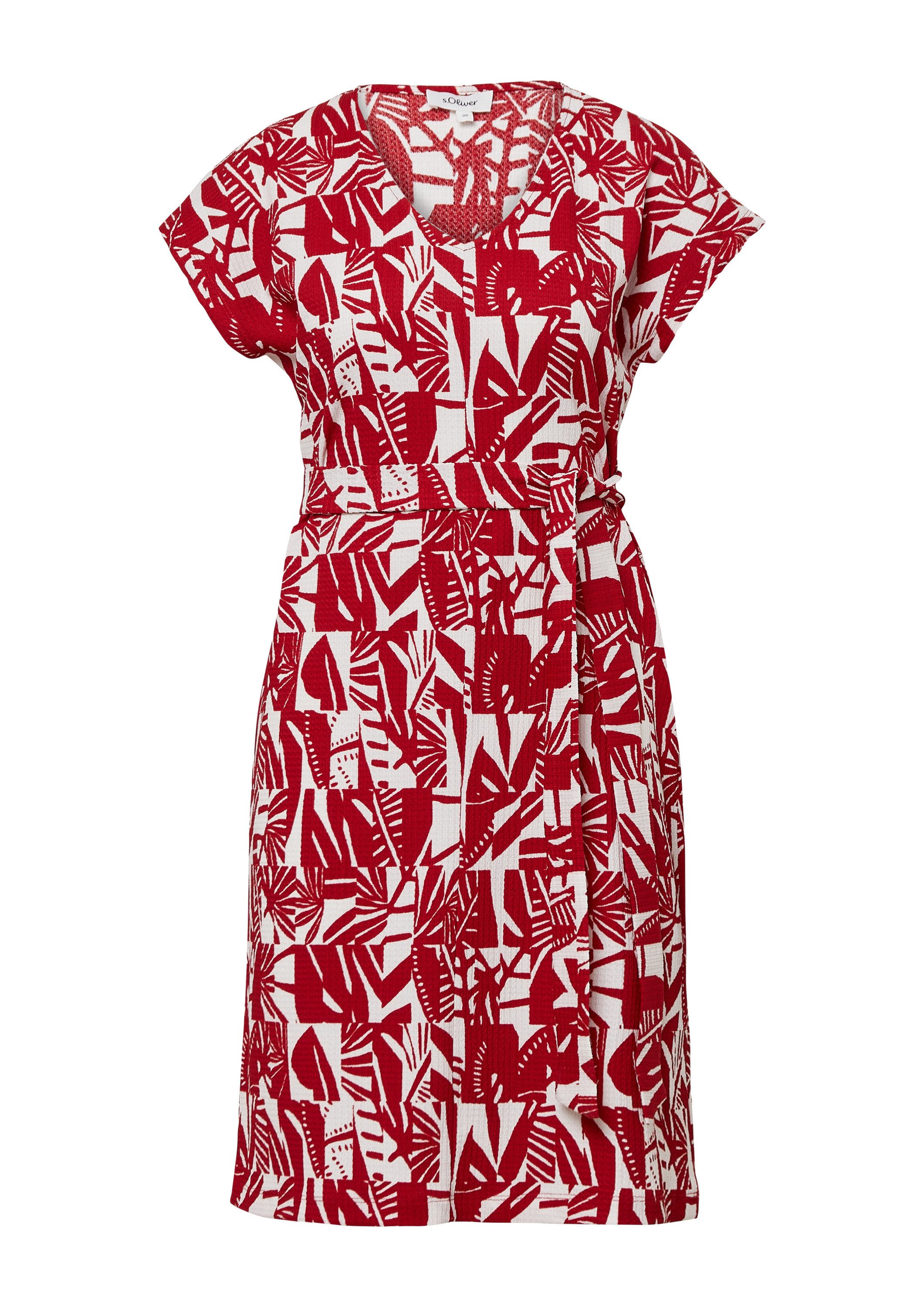 s.Oliver Minikleid Kleid Strukturiertes Jerseykleid mit All-over-Print und Gürtel