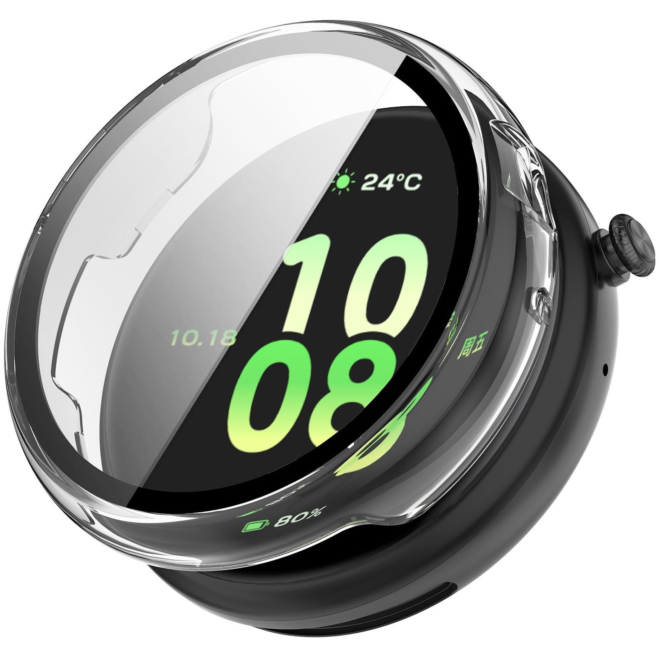 Wigento Smartwatch-Hülle + Schutzglas für Honor Watch Fit Full Cover Schutz Gehäuse Transparent, Schutzhülle aus PC + Hart Glas für Rundumschutz