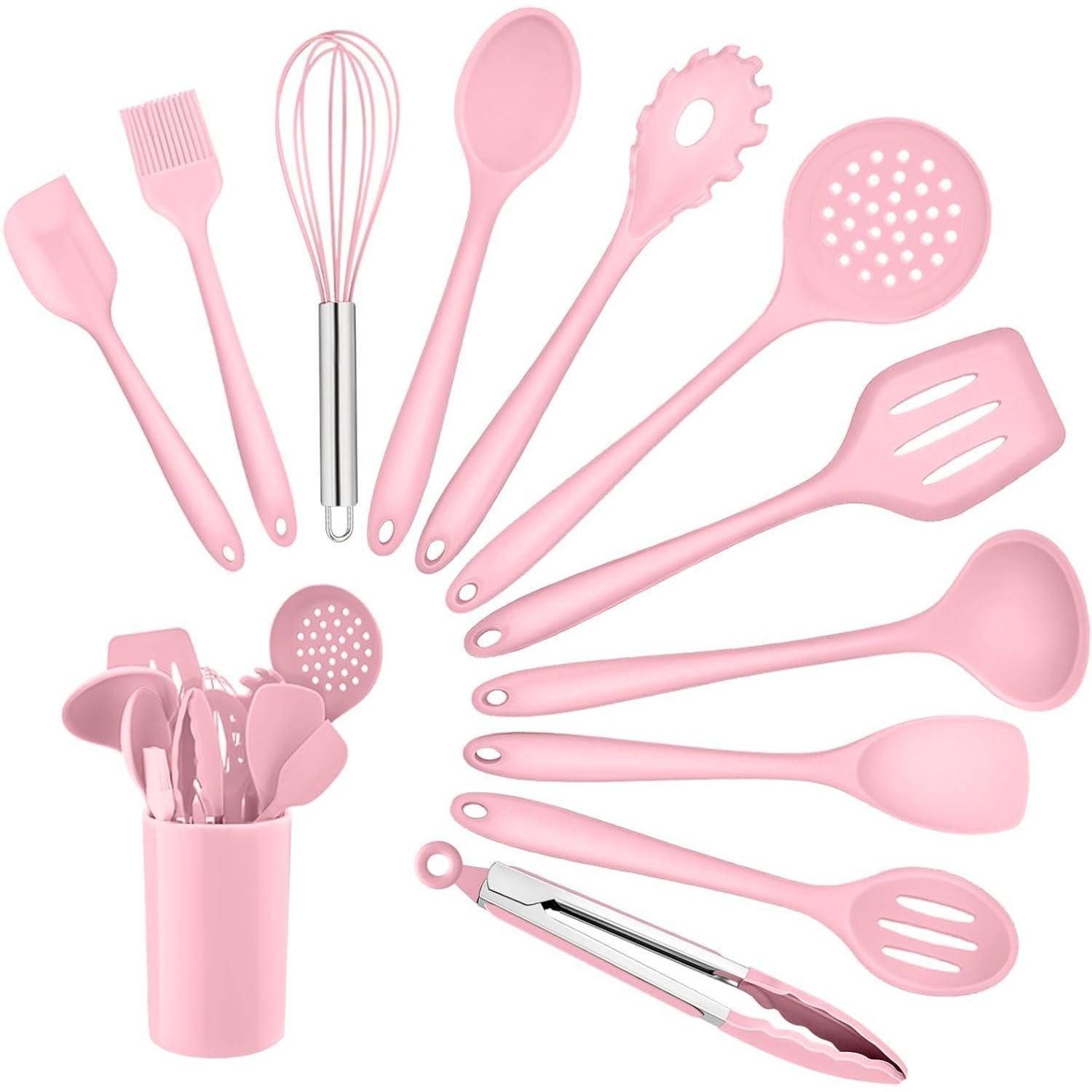LuxusKollektion Kochbesteck-Set Küchenhelfer Silikon 12tlg Hitzebeständig Antihaft Rosa