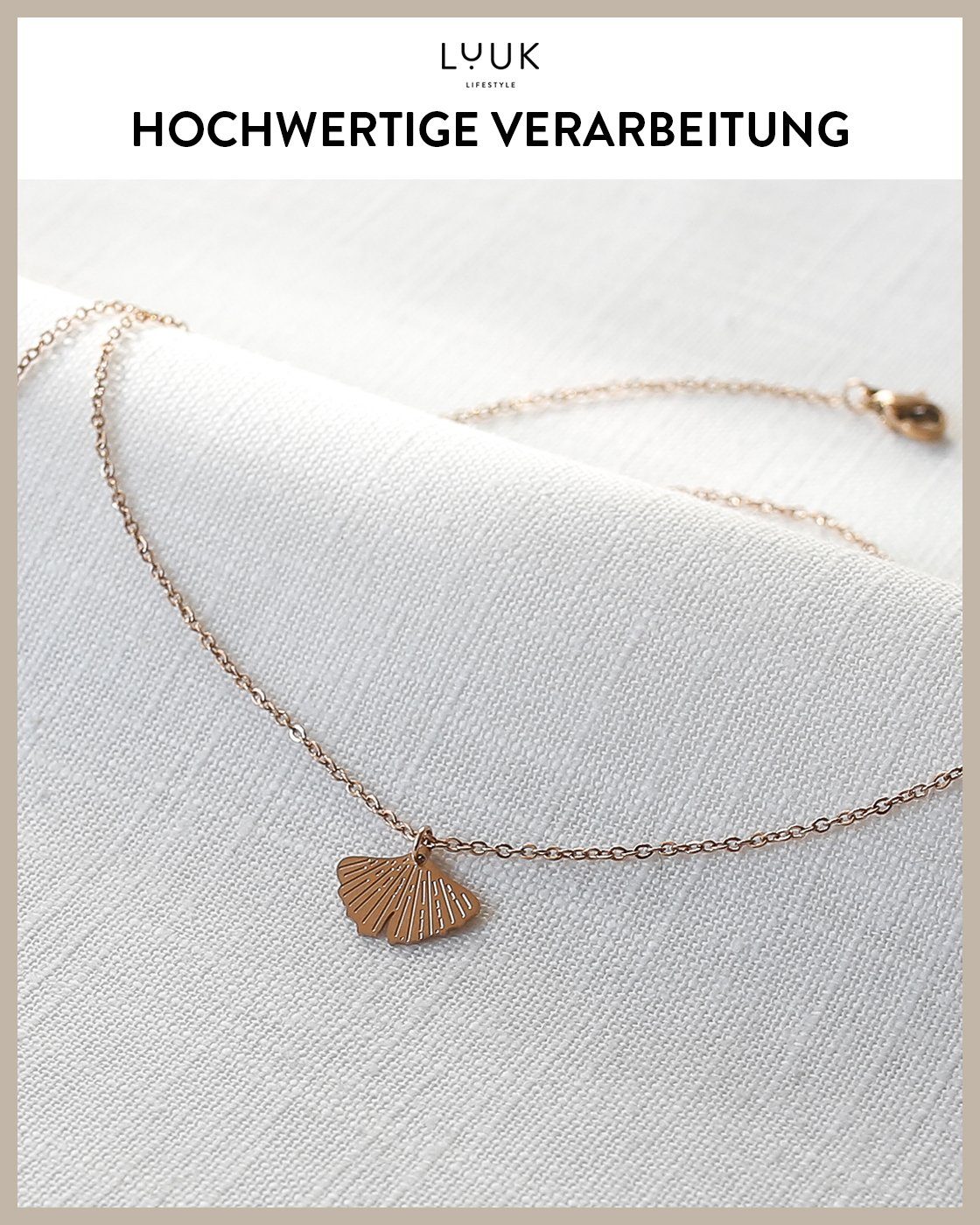 Geschenkkarte, Teenagerin, LUUK Blatt Geschenkidee Kette LIFESTYLE HAPPINESS Anhänger und für Roségold und Frauen mit trendige Freundschaftskette, Ginkgo Edelstahl, Ginkgo, Anhänger