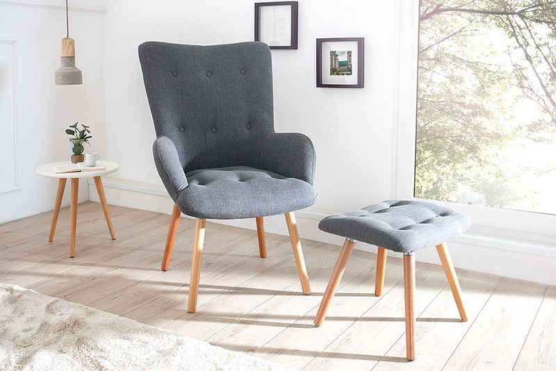 riess-ambiente Sessel »SCANDINAVIA grau« (mit Hocker), mit Beinen aus Massivholz