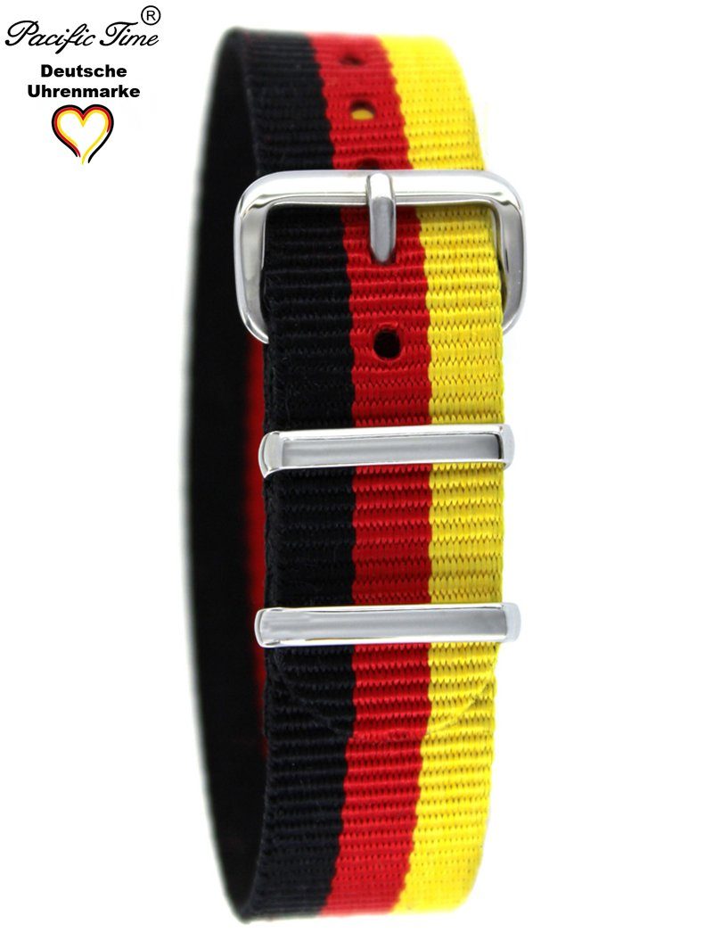 Pacific Time Uhrenarmband 16mm, gelb Wechselarmband schwarz Versand Textil Gratis rot Nylon