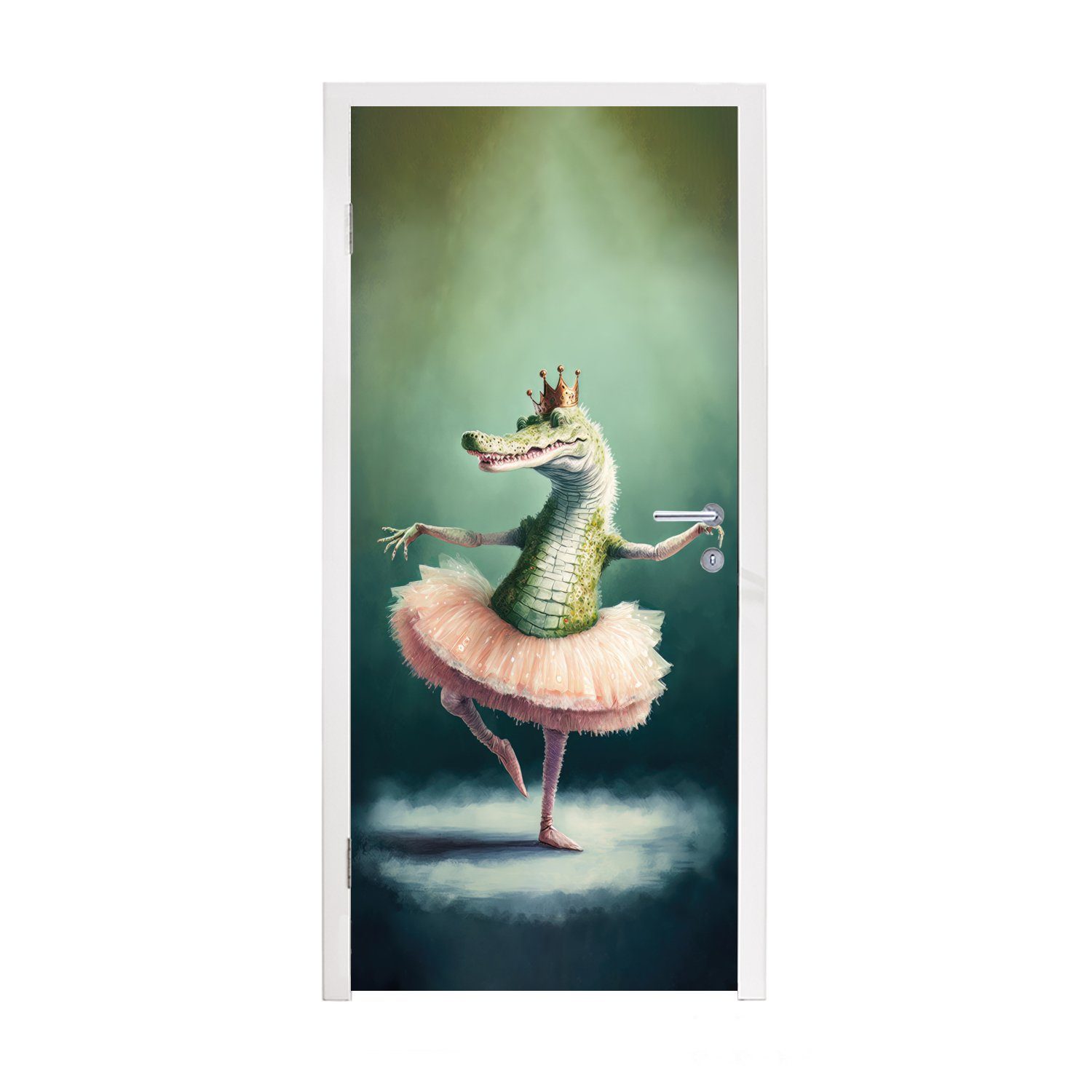 MuchoWow Türtapete Krokodil - Krone - Gold - Ballett - Porträt - Kinder, Matt, bedruckt, (1 St), Fototapete für Tür, Türaufkleber, 75x205 cm