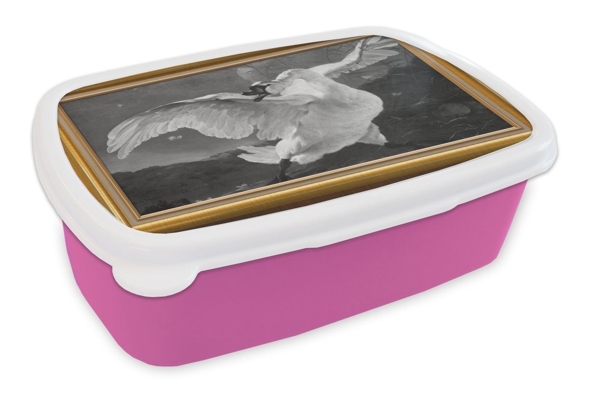 MuchoWow Lunchbox Der gefährdete Schwan - Alte Meister - Liste - Gold, Kunststoff, (2-tlg), Brotbox für Erwachsene, Brotdose Kinder, Snackbox, Mädchen, Kunststoff rosa