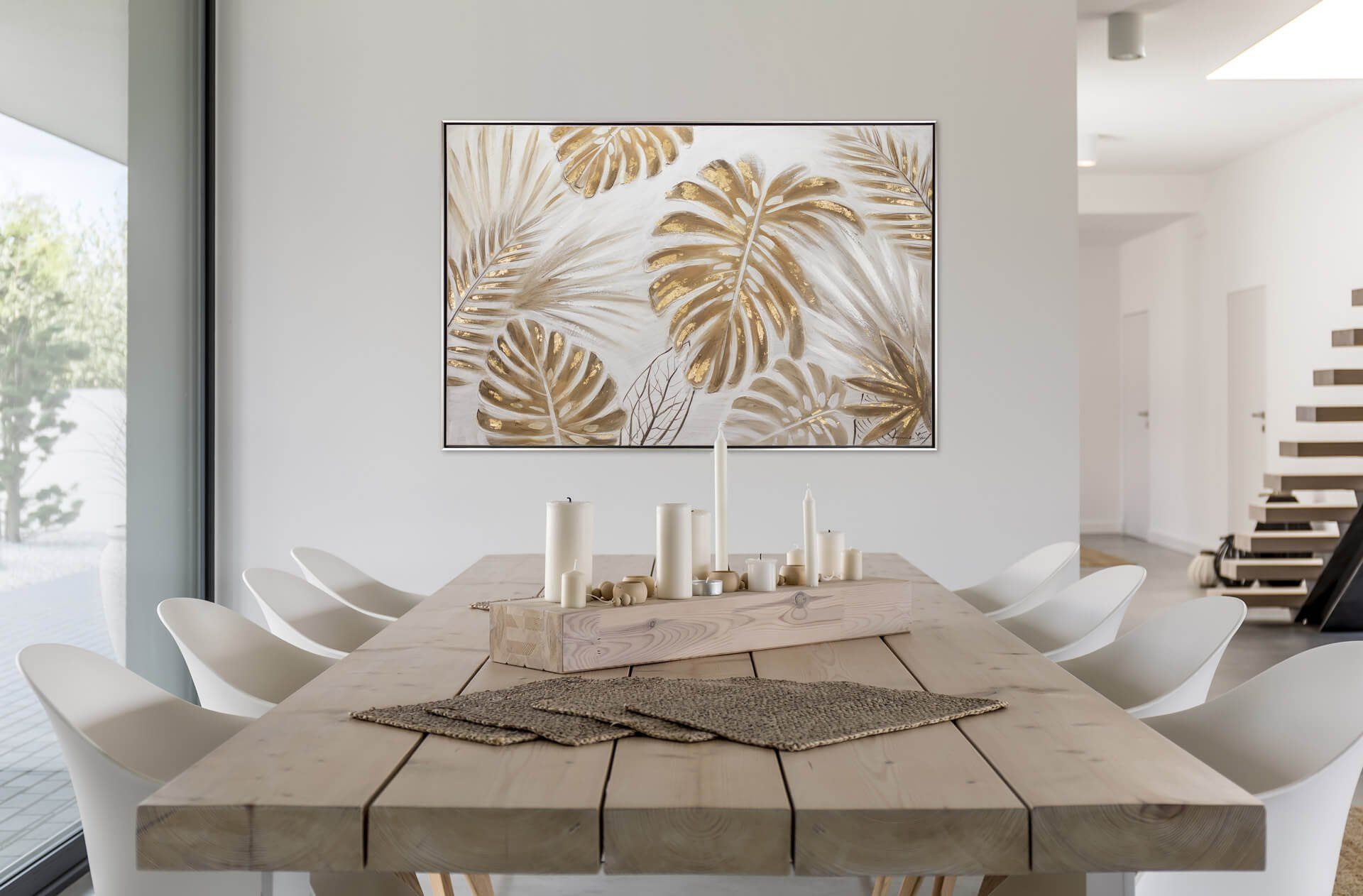cm, 122x82 100% Leinwandbild HANDGEMALT Wohnzimmer Wandbild Palmen Unter Gemälde KUNSTLOFT