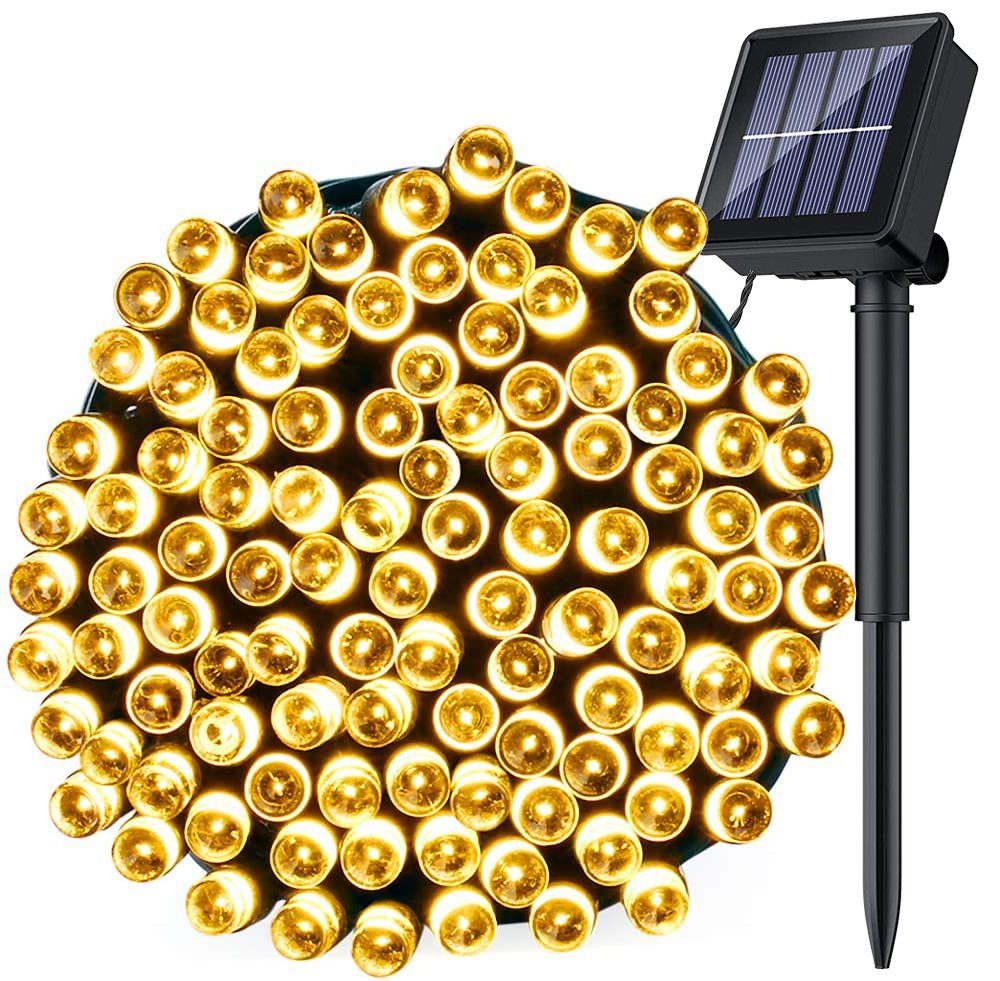 Oneid LED-Lichterkette 100 LED Solar Lichterketten 10m Außenbeleuchtung Wasserdichte Warmweiß