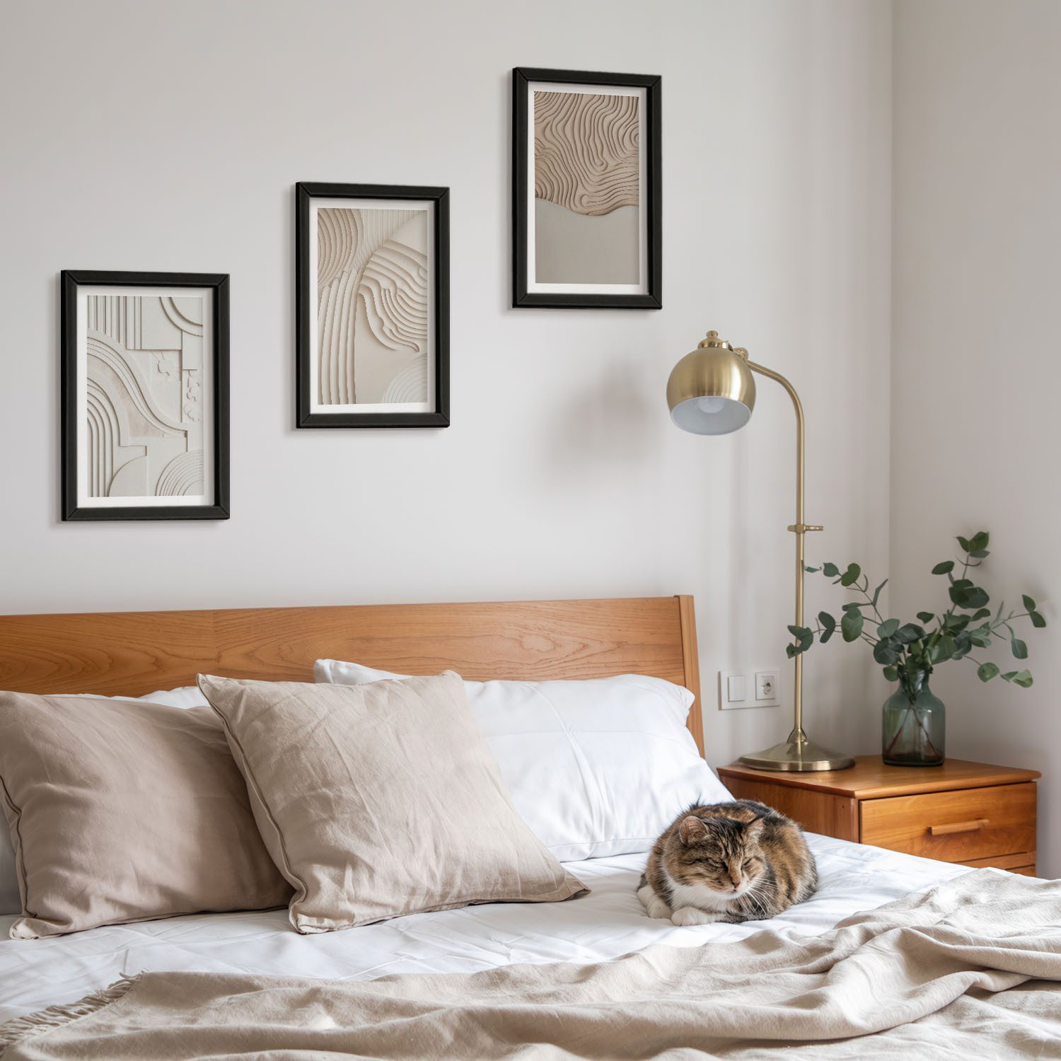 Tulup Mehrteilige Bilder Abstrakte Muster Wandbilder mit Rahmen in Beige und Weiß, Abstrakte Muster Beige, Weiß, Braun – Bild 2 von 5