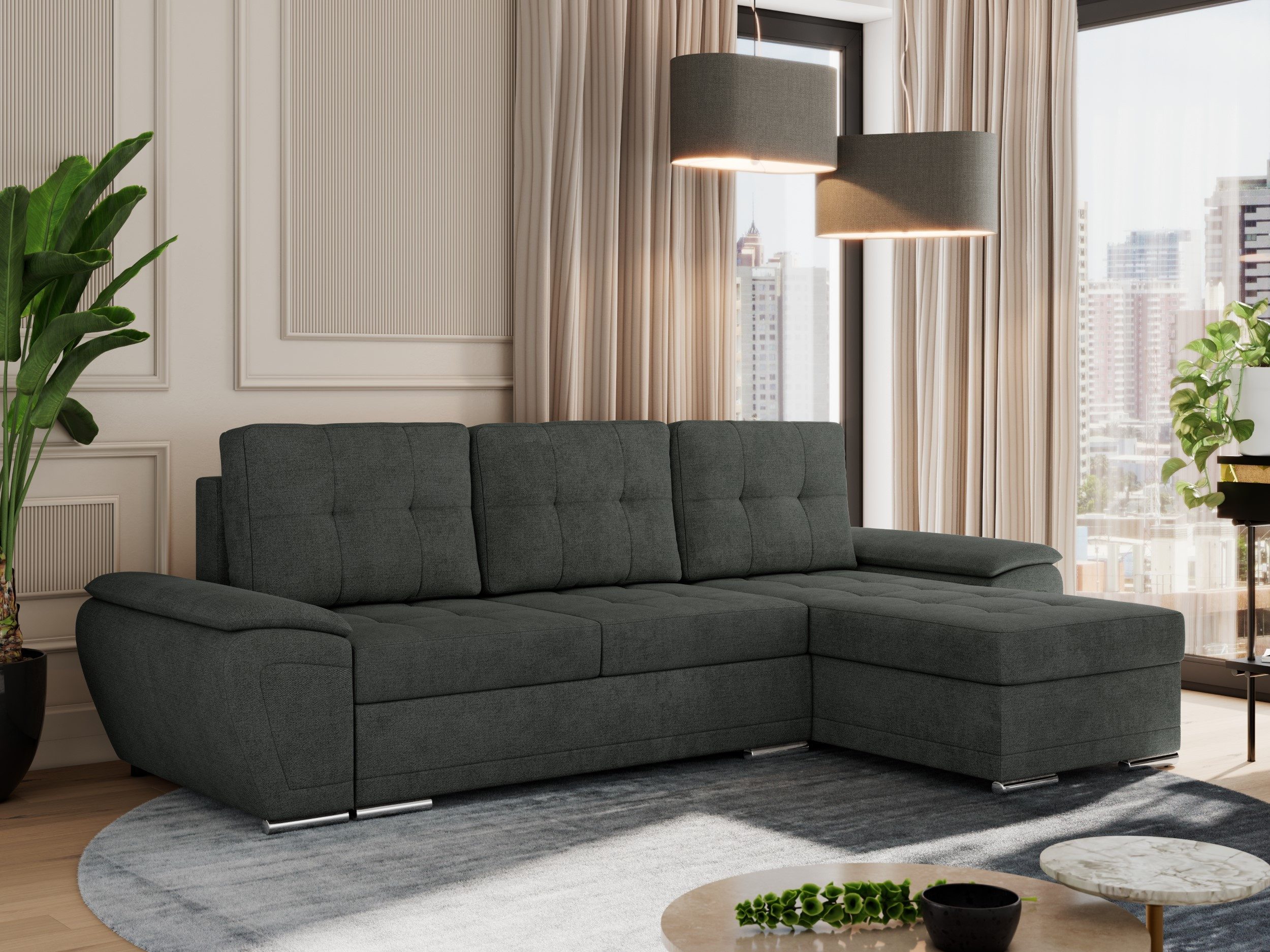 MKS MÖBEL Ecksofa UMBRIA L, Set, Schlafsofa, T30-Schaum, Wellenfedern, Metallbeine, L-förmige Ecksofa, Bettkasten, Schlaffunktion, lose Kissen