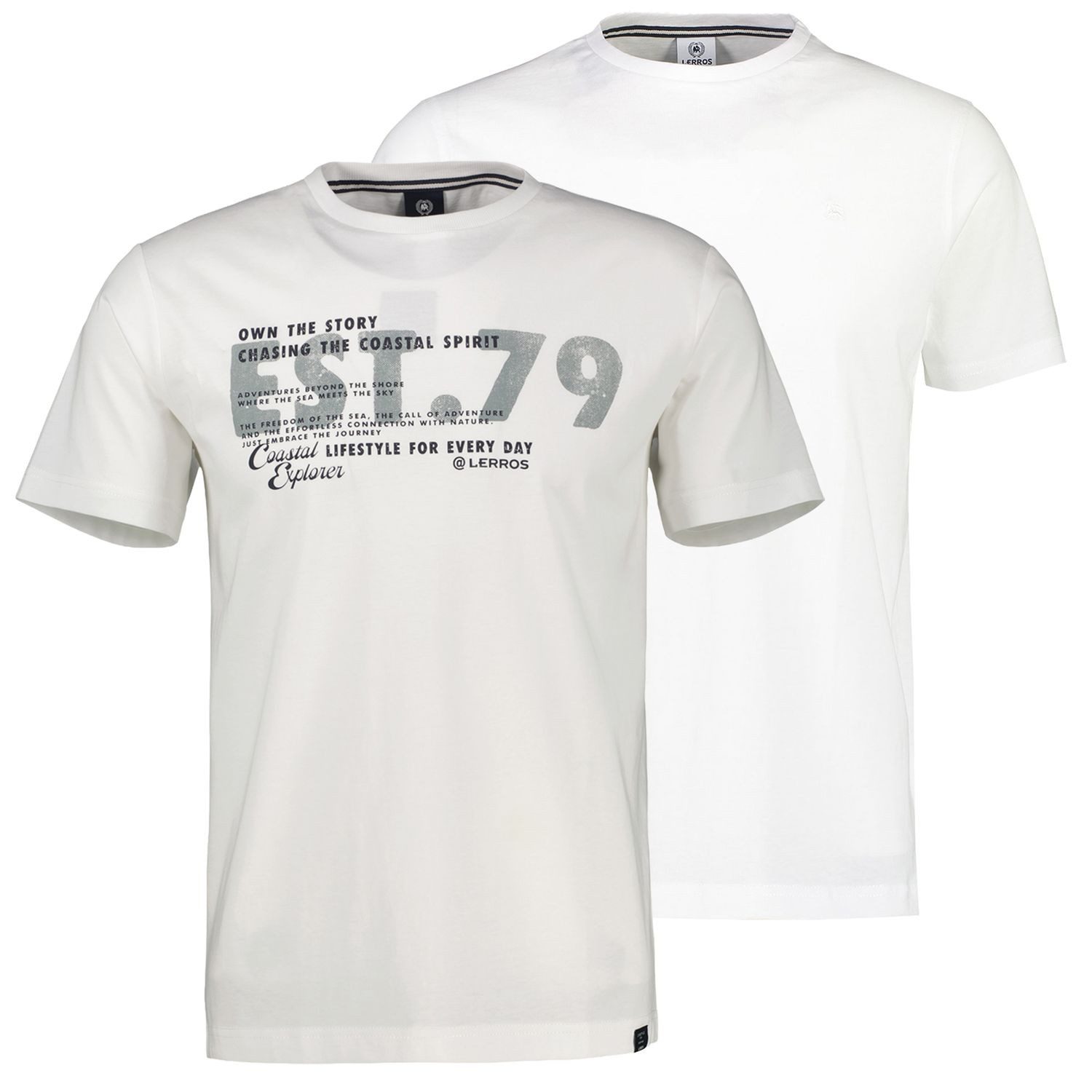 LERROS T-Shirt Basic (SPARPACK) uni + mit Print im 2er Pack