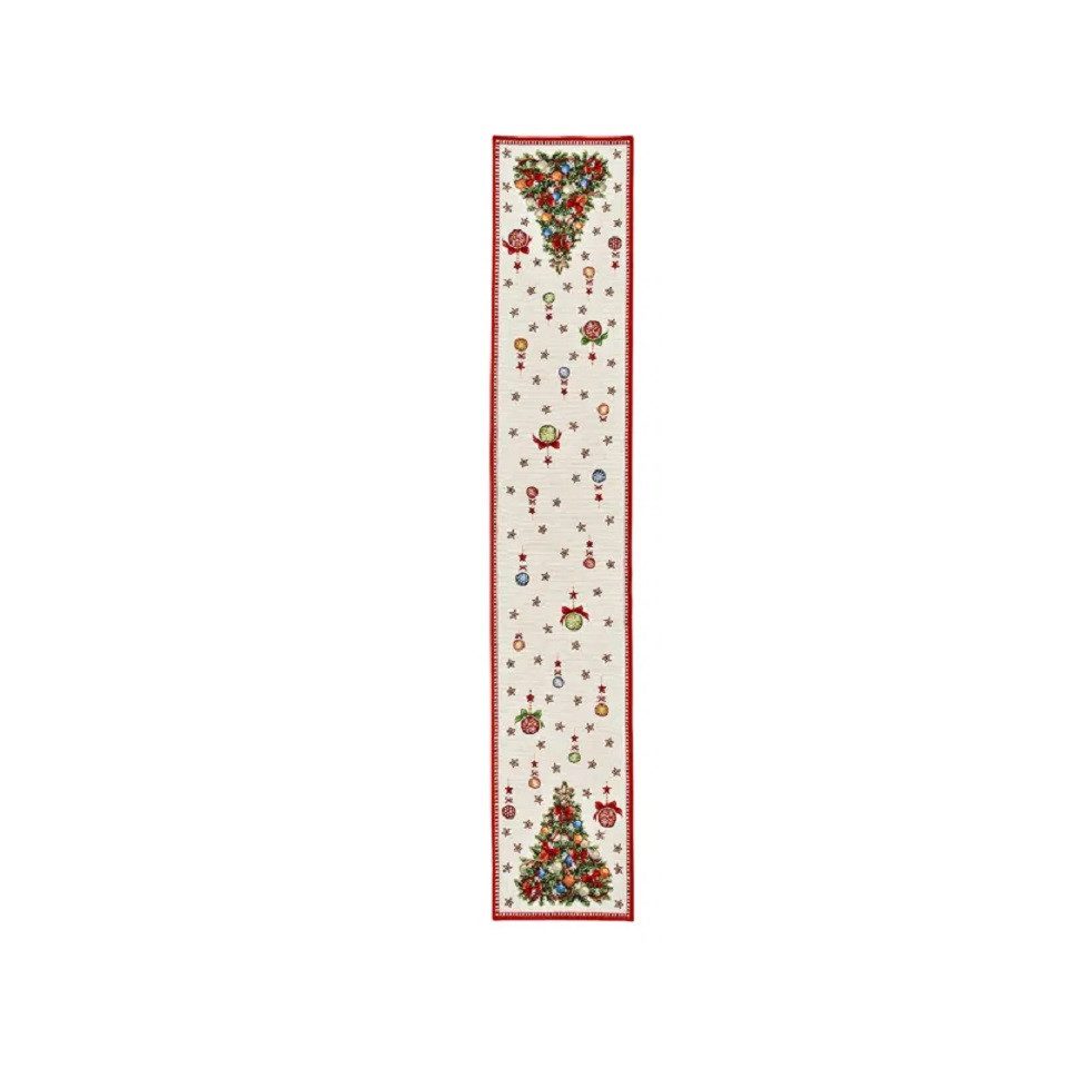 Interdesign24 Tischläufer Weihnachtlich mit Tannenbaum Dekor Beige/Rot