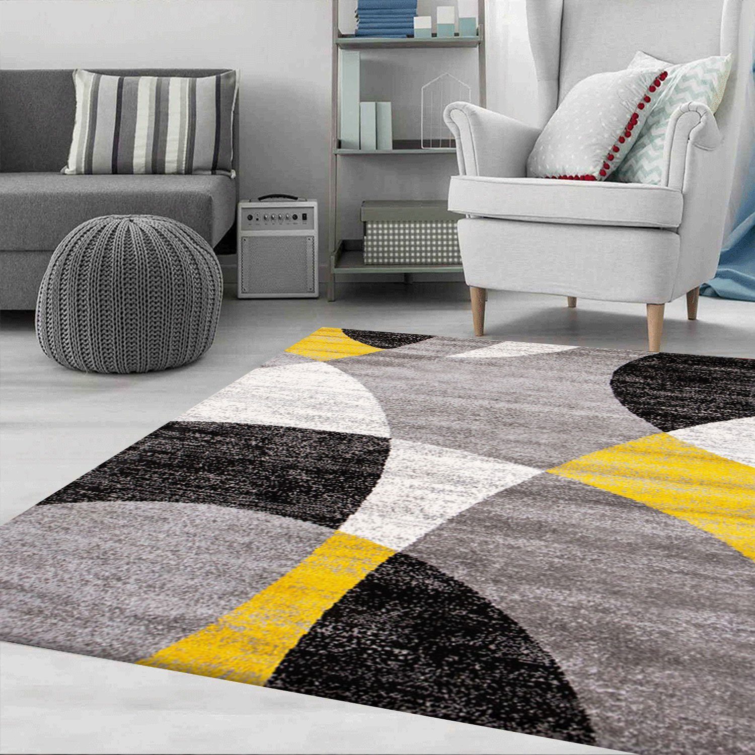 Vimoda Teppich Wohnzimmer Geometrische Kreismuster in Rot & Gelb, Rechtecki günstig online kaufen