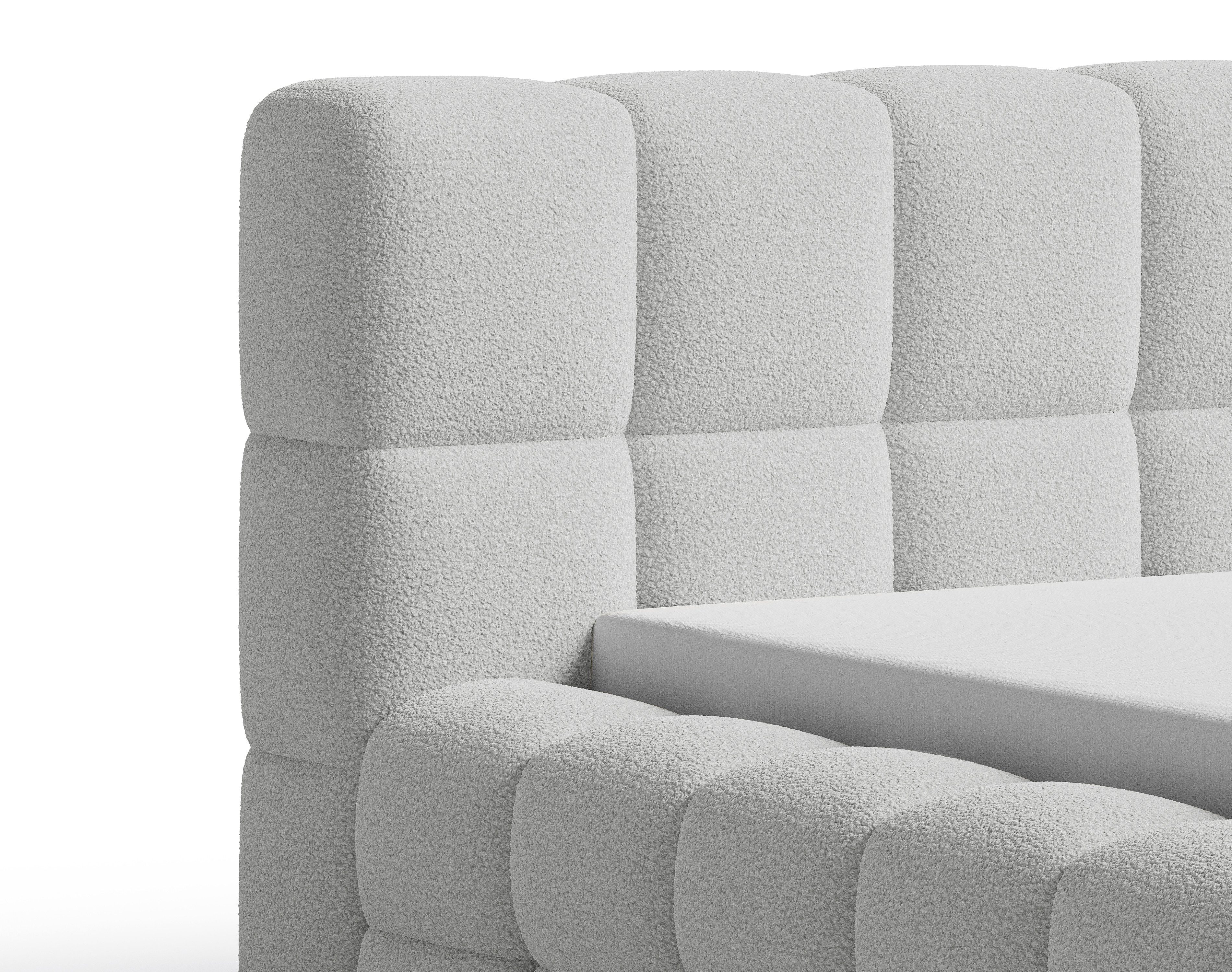 Chilly Möbel Polsterbett Verona Weiß Bouclé Stoff 200x200 cm mit Stauraum Q günstig online kaufen