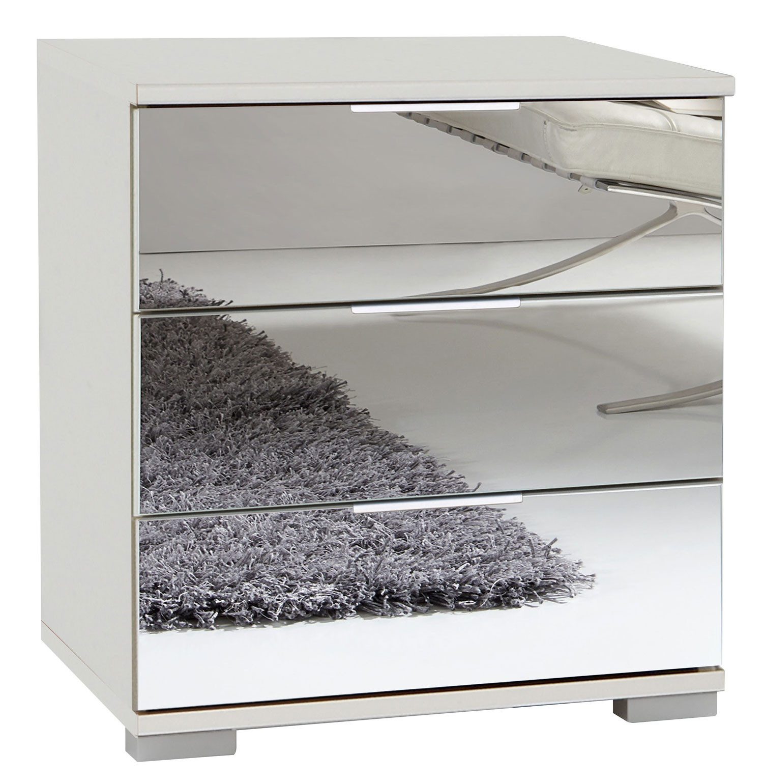 Wimex Nachtkonsole Easy Plus (3 Schubladen mit Metallauszug, mit Spiegel, 1 St., moderne Optik, alufarbene Kantengriffe aus Metall, Füße in alufarben), 52x38x58cm weiß Spiegel
