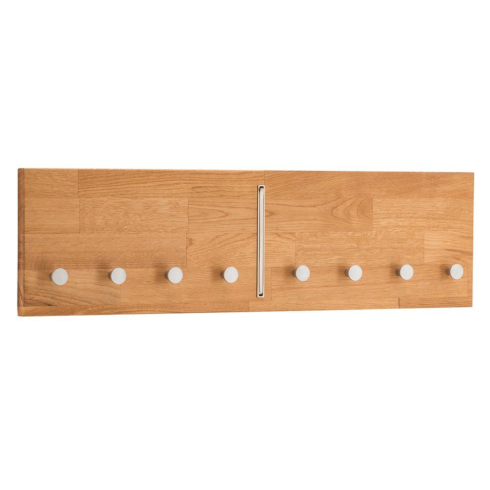 Lomadox Garderobenpaneel CUENCA-137, Wildeiche massiv, 8 feste Metallhaken, 1 Klapphaken, 80 cm breit