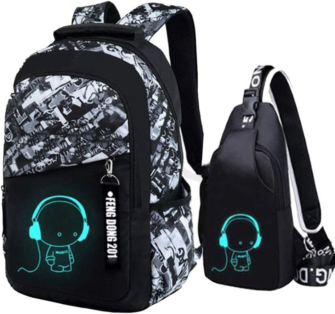 XDeer Laptoprucksack Oxford-gewebe Schulrucksack für Jungen Schulrucksack Druck (Set), laptoprucksack Jugendlichen Schultasche Wasserdichte Büchertaschen