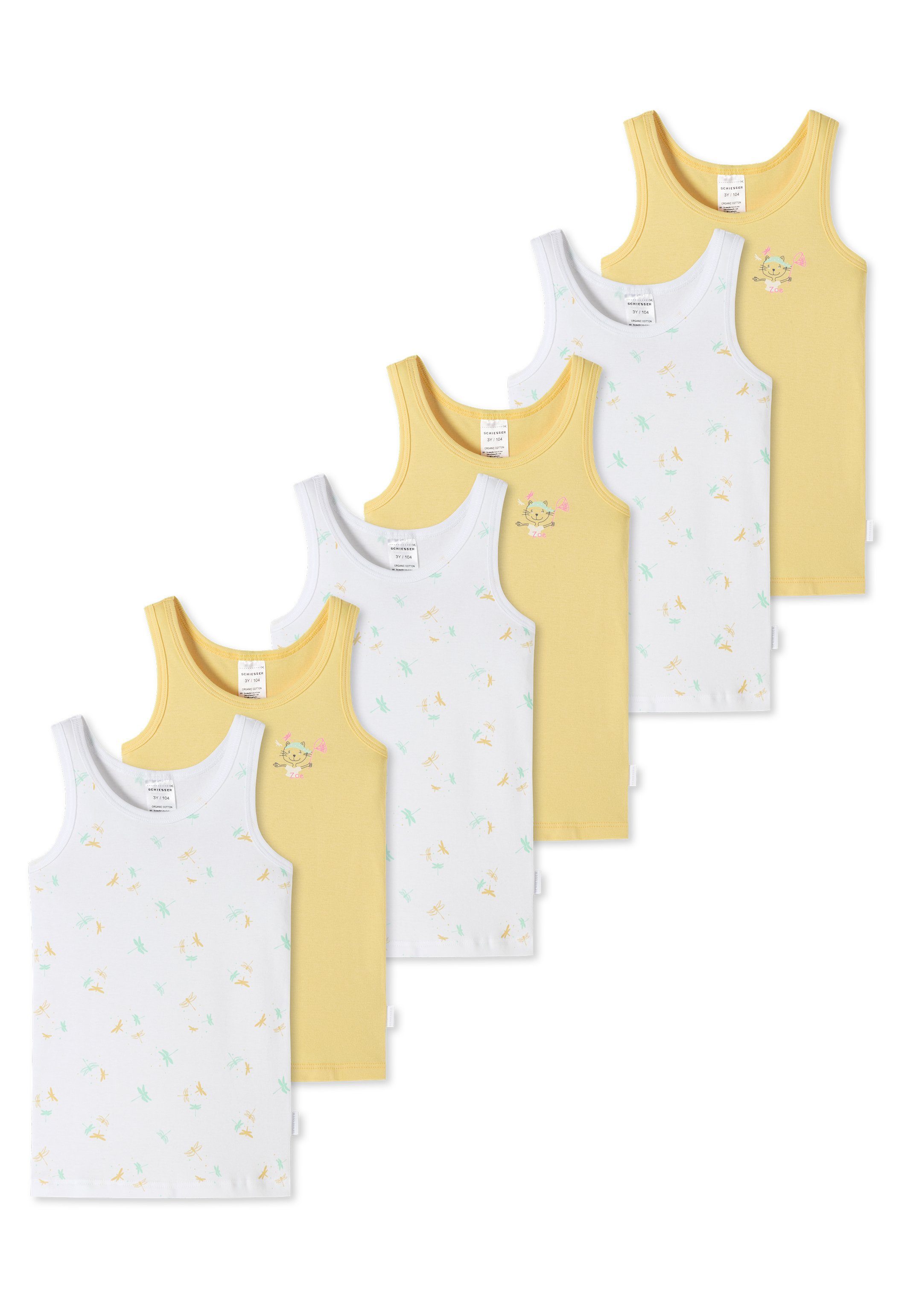 Organic 6-St) / Kids (Spar-Set, Unterhemd Tanktop Feinripp Unterhemd / - Baumwolle Gelb Cotton Schiesser Pack - 6er Girls Weiß