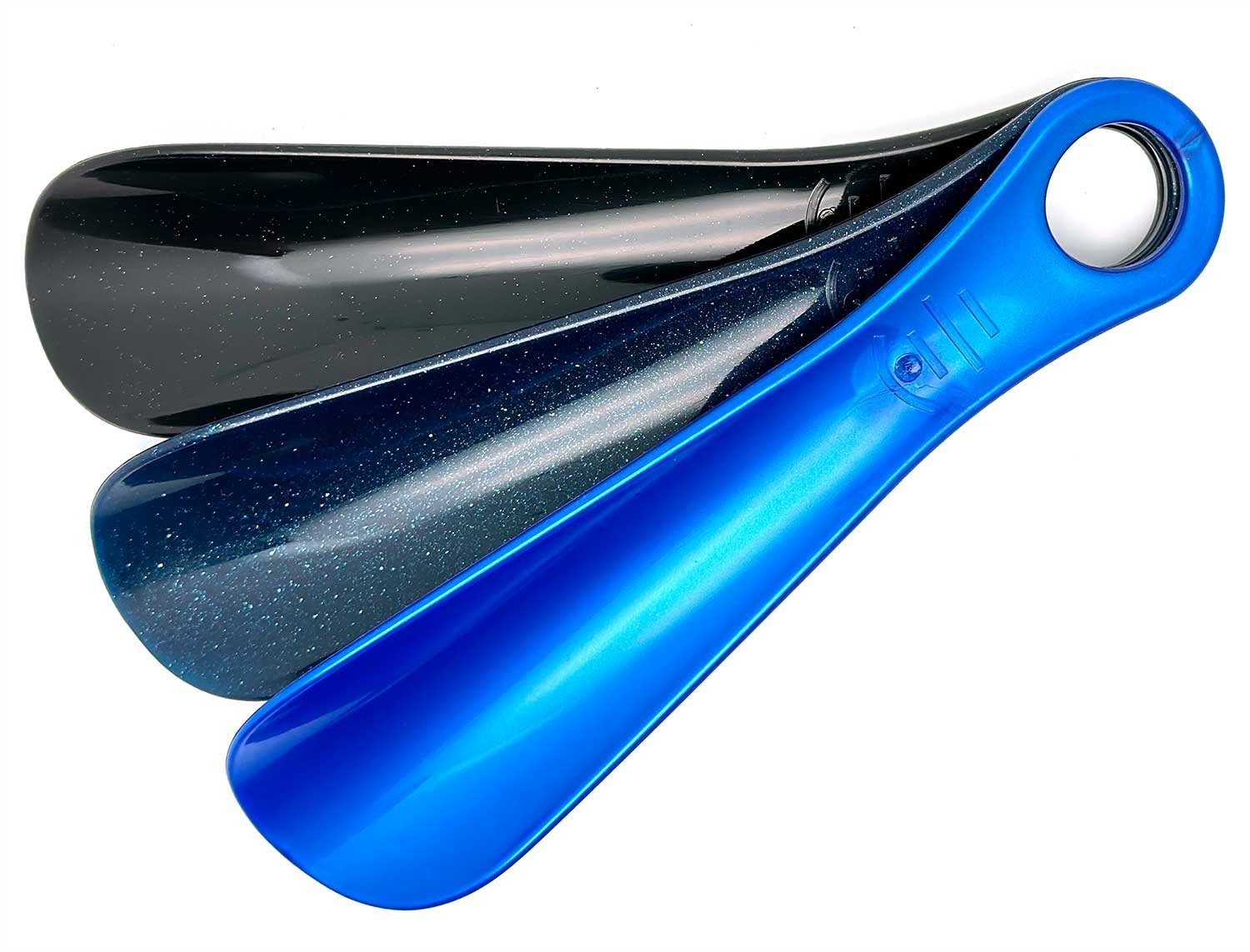 Schuhlöffel 3er Set Schwarz glitter dunkelblau metallicblau Schuhlöffel Kunststoff