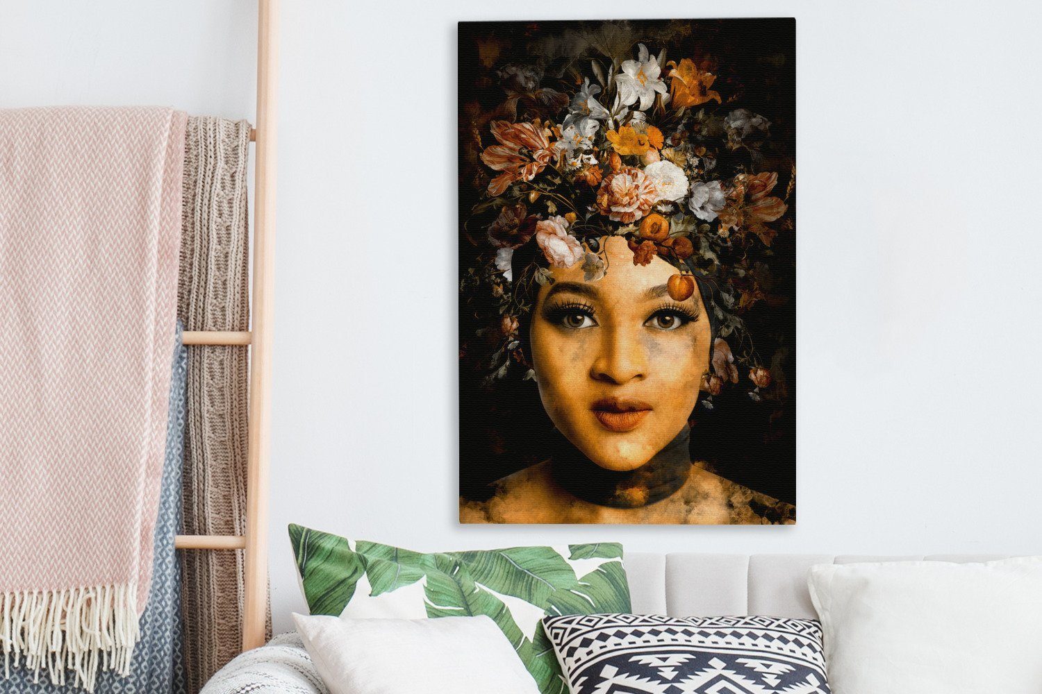 OneMillionCanvasses® Leinwandbild cm Zackenaufhänger, bespannt inkl. fertig - Gemälde, Leinwandbild Blumen Gold, 20x30 (1 St), Frauen 