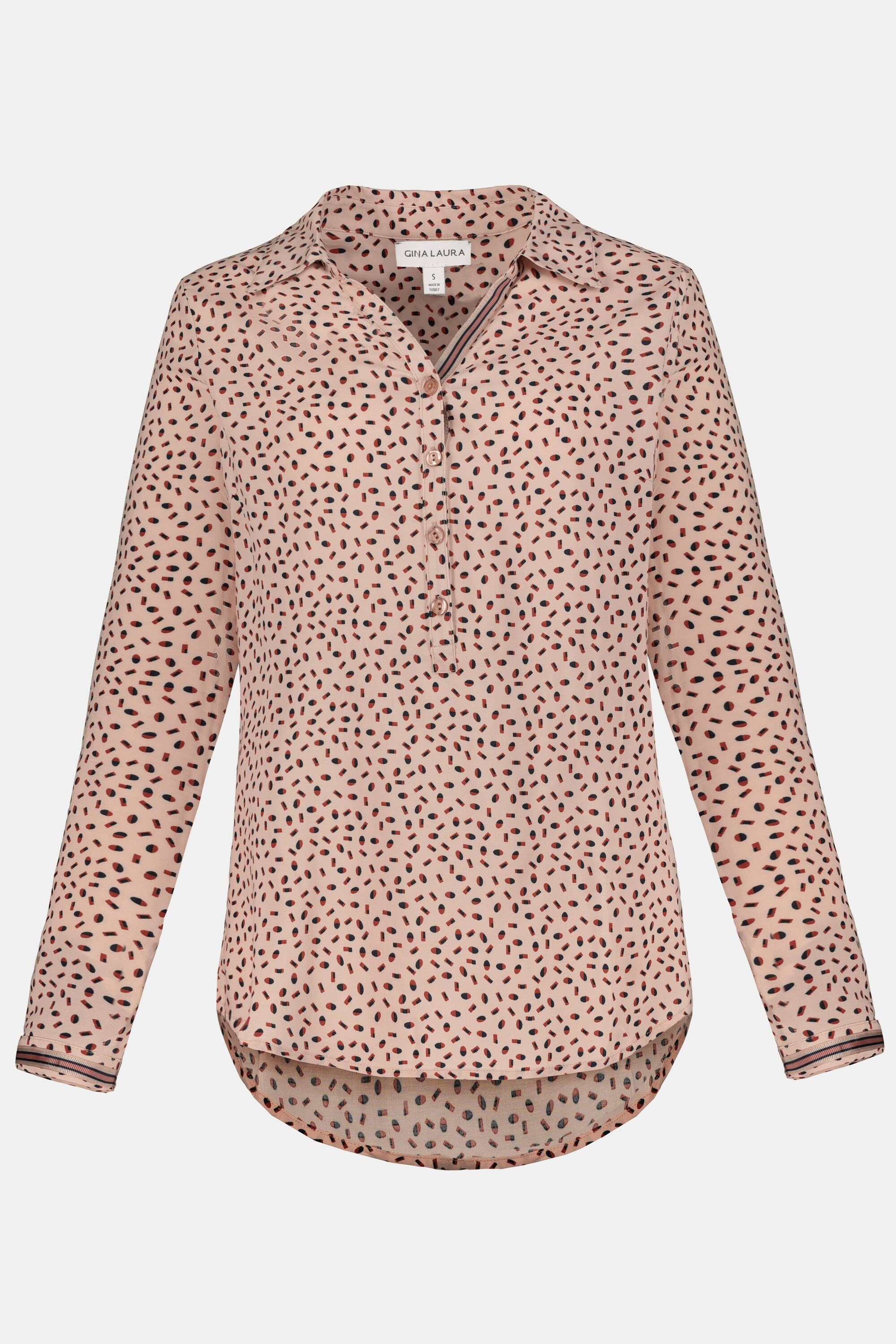 Gina Laura Longbluse Tunika gemustert offener Hemdkragen hinten länger