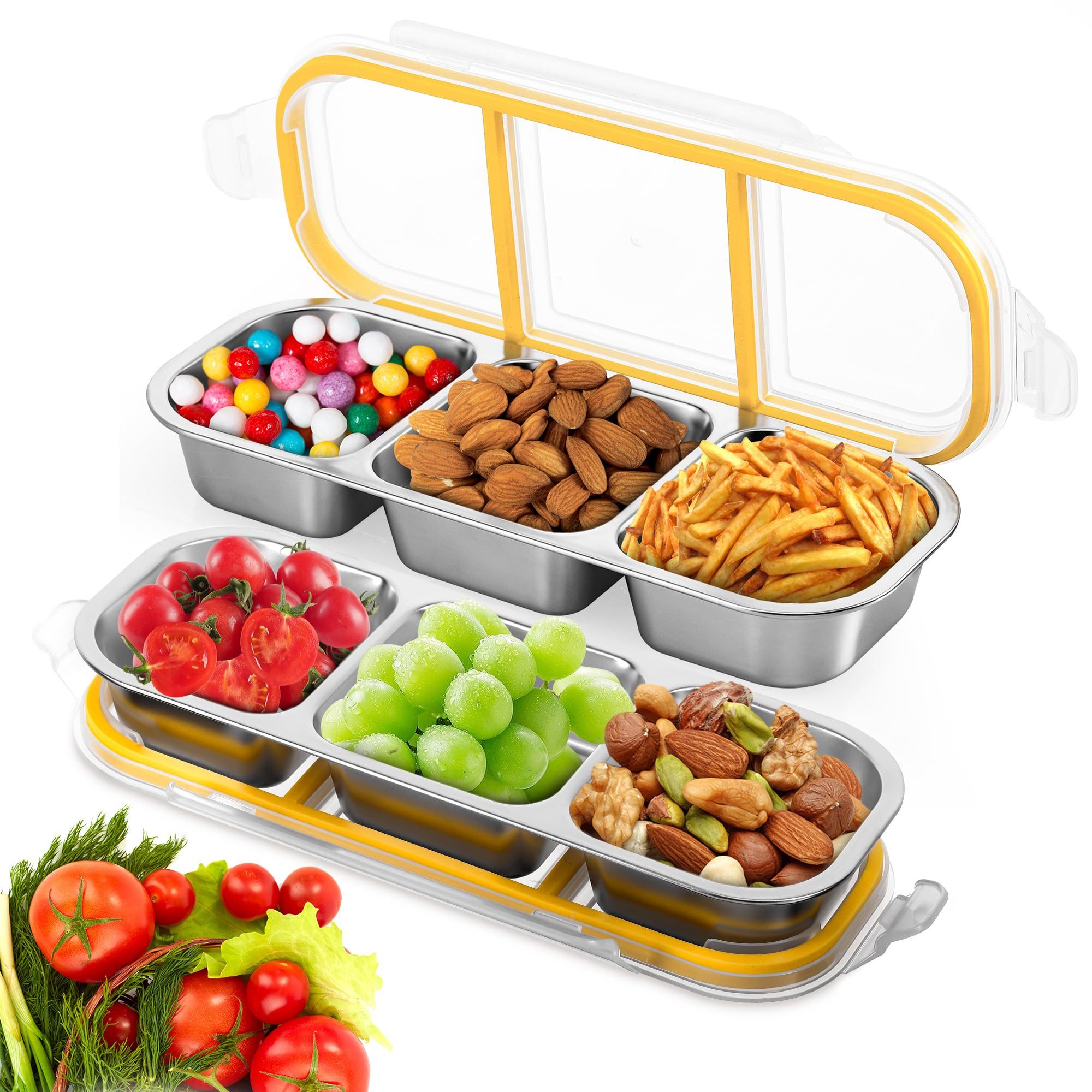 FOUORTUNATE-BEE Snackschale Snackbox mit Fächern Edelstahl, Leckdichte Snackdose, (mit Fächern Spülmaschinenfest, Meal Prep Boxen, Bento Box Edelstahl, 2-tlg), Snack Boxen mit Deckel für Schule Arbeit Camping