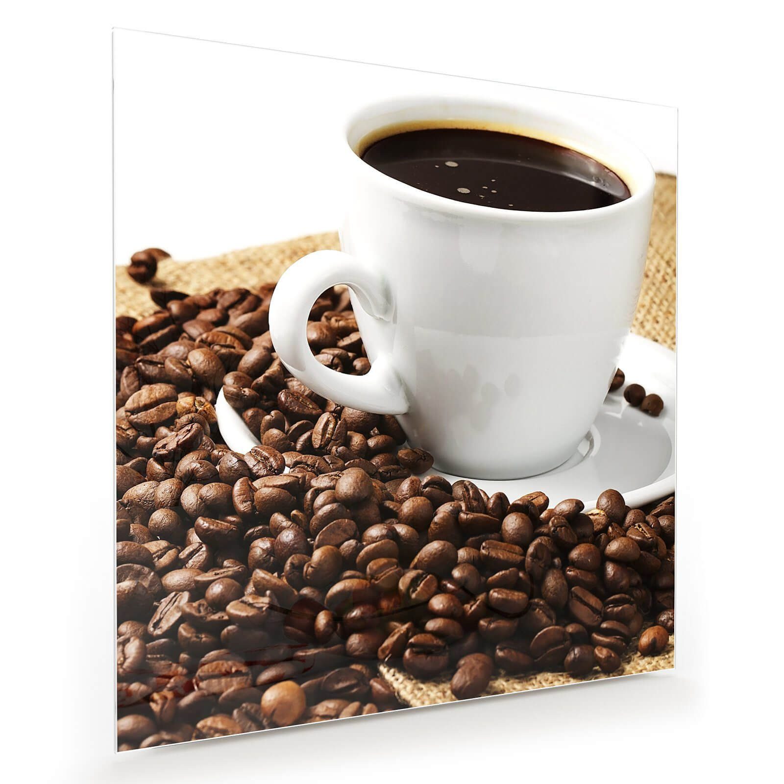 Glasbild Wandbild Quadratisch Weisse Kaffeetasse mit Aufhängung