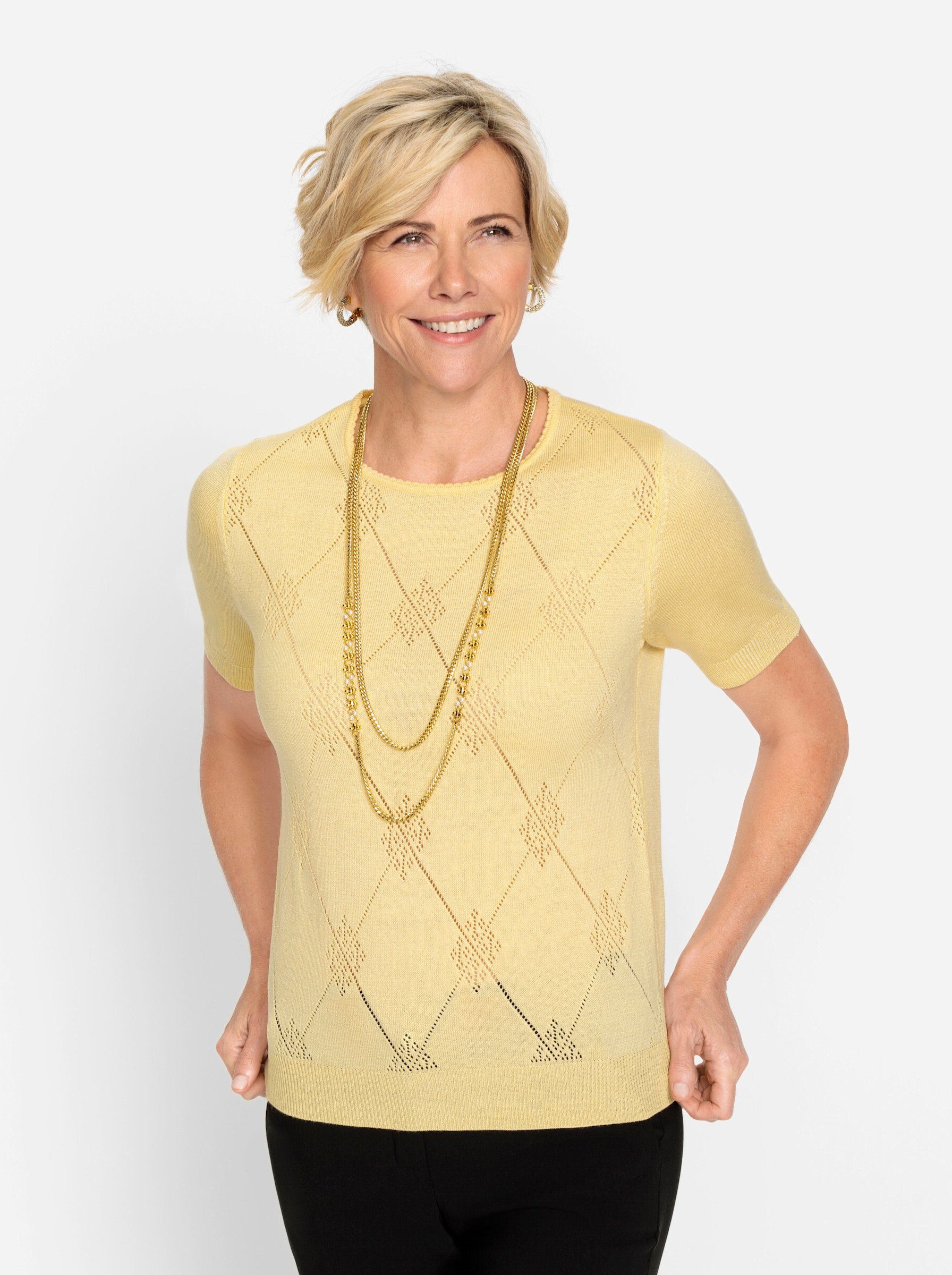 Witt Strickpullover Pullover Kurzarm Ajourstrick