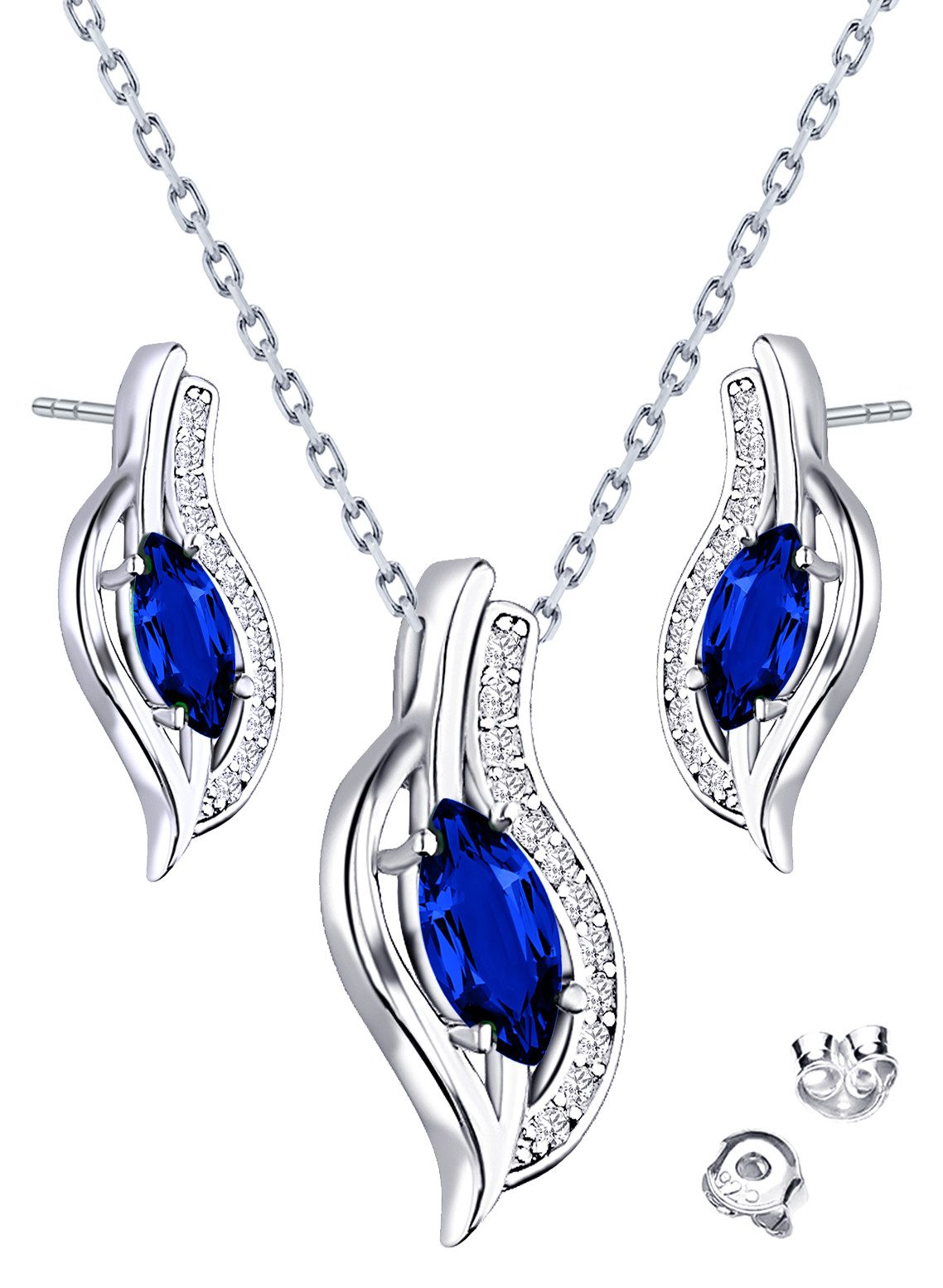 Limana Schmuckset 925 Silber Kette mit Ohrringe Ohrstecker Halskette Anhänger Set (Silberschmuck Echtschmuck inkl. Dose), Geschenk Schmuck für Sie Frauen Damen Freundin Mutter Ehefrau