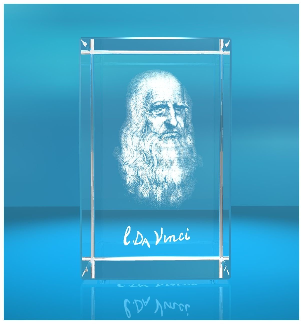 VIP-LASER Dekofigur 3D Glasquader I 3D Autogramm I Leonardo Da Vinci, Hochwertige Geschenkbox, Made in Germany, Familienbetrieb