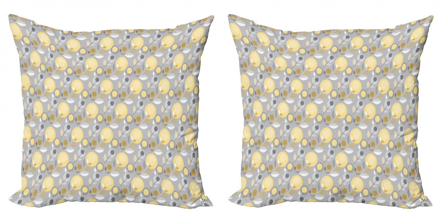 Kissenbezüge Modern Accent Doppelseitiger Digitaldruck, Abakuhaus (2 Stück), Gelbe Blume 60er-Muster | Kissenbezüge