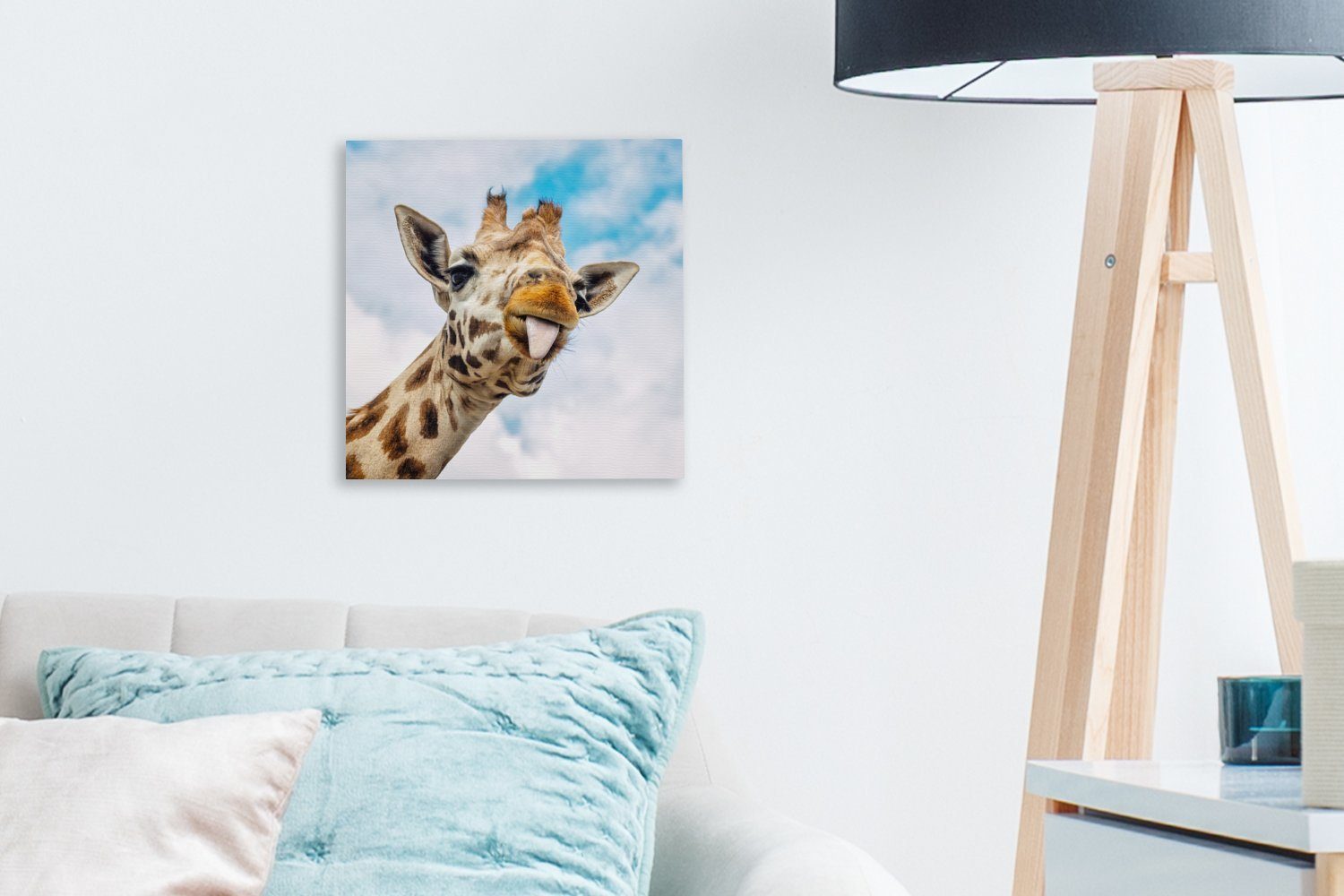 Kinder - Giraffe Bilder (1 OneMillionCanvasses® Wohnzimmer - - Mädchen Leinwand Jungen Leinwandbild Lustig - Zunge Schlafzimmer - St), - Kind, für