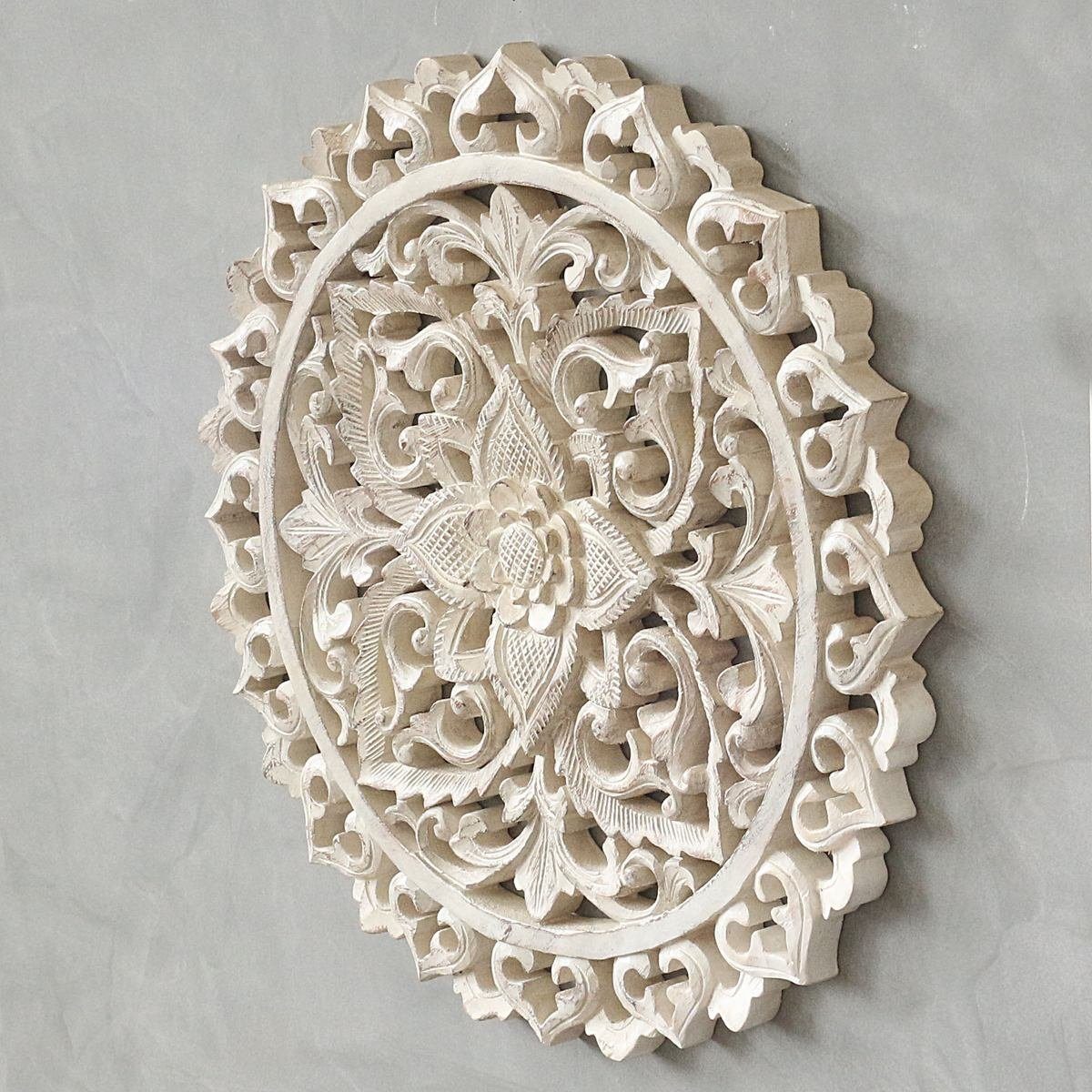 Holzbild Holz Mandala (1 Oriental Relief Handarbeit 40 Weiß Blume Galerie St), Wandbild Blume cm,