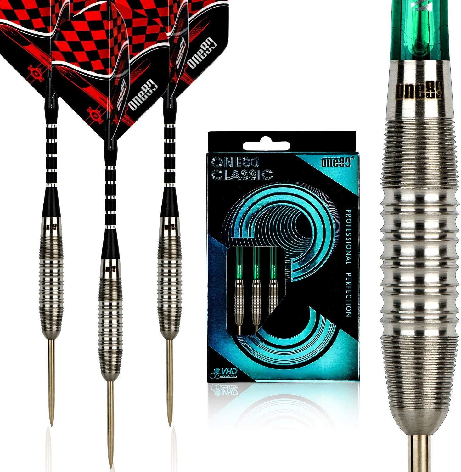 one80 Dartpfeil One80 TDPACK Tungsten Steeldarts Set 22g mit 3 Schäften, 22 g Tungsten Barrels mit austauschbaren Schäften