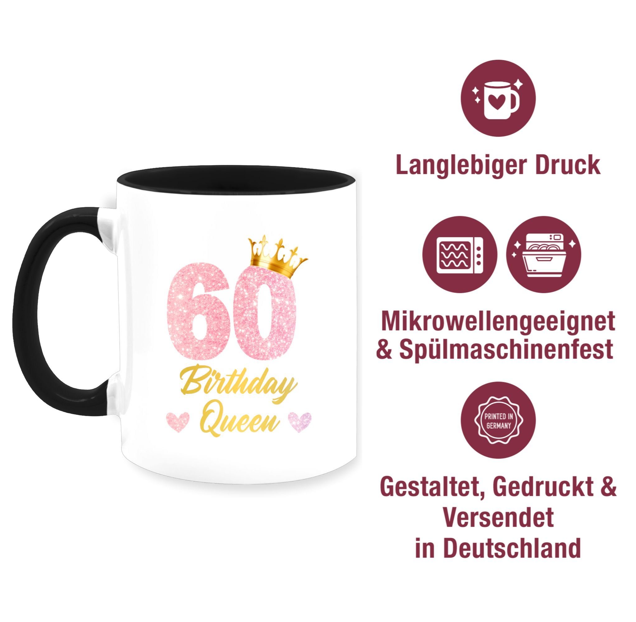 Geburtstagsgeschenk Tasse Königin Tasse 60, Geburtstags 60 2 Geburtstag Schwarz Keramik, Shirtracer Birthday Queen 60.