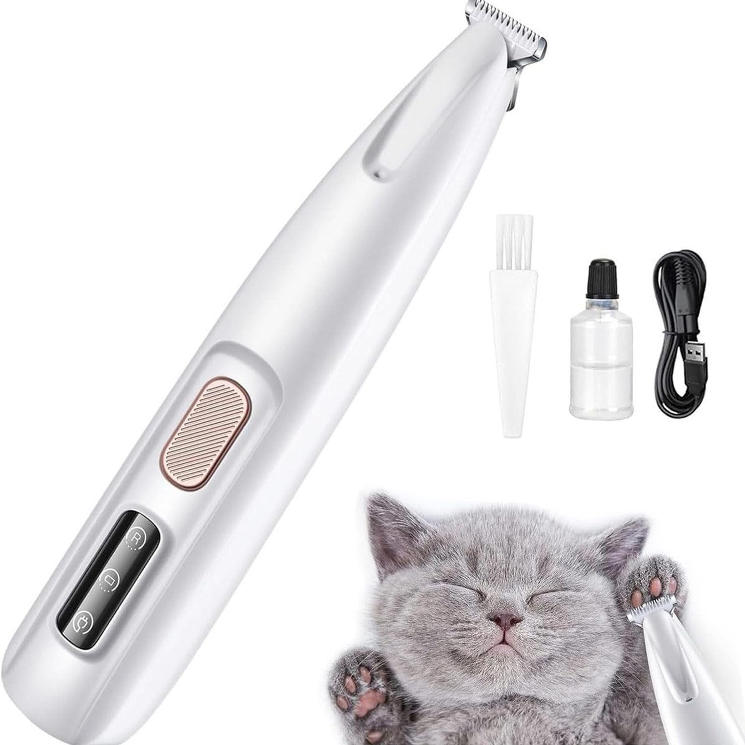 TUWENA Haarschneider mit LED-Licht, Kabellos Hund Pfoten Trimmer, Haustier Rasierer, für Hunde Katzen Pfoten, Augen, Ohren, Gesicht, Körper