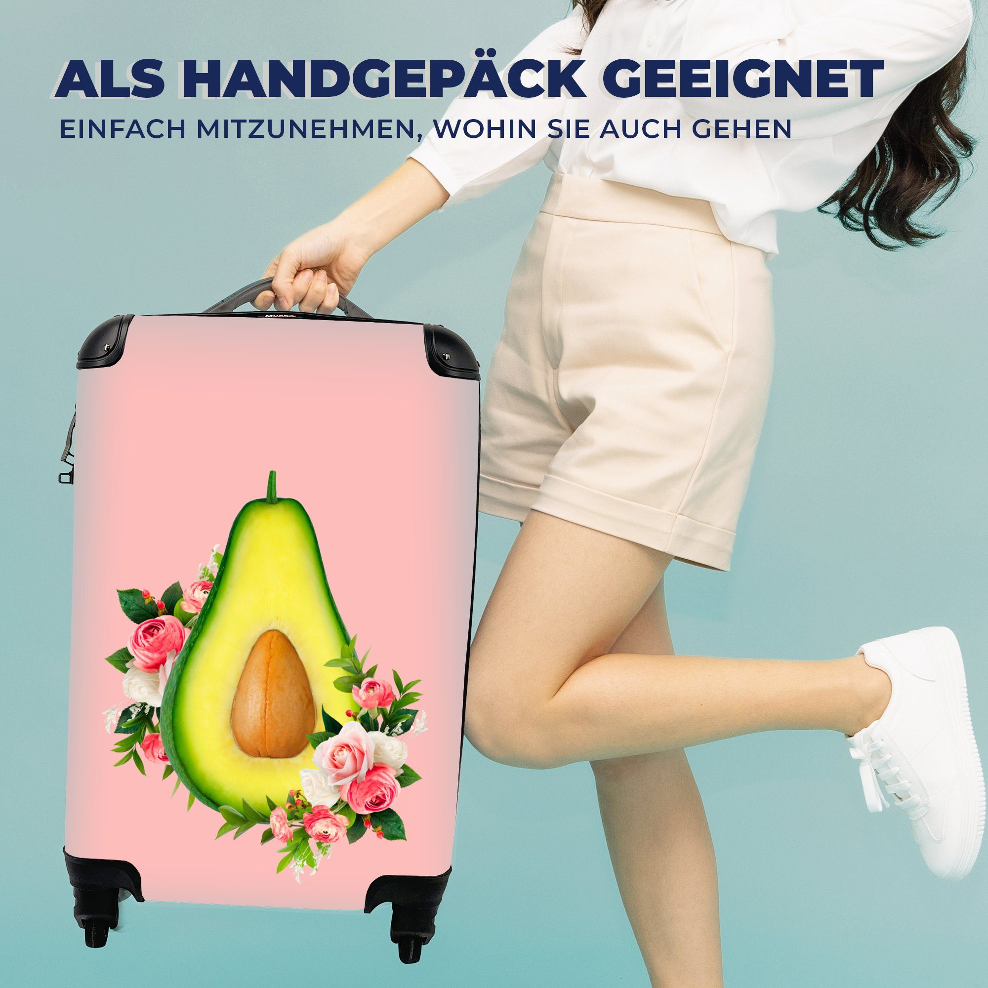 MuchoWow Handgepäckkoffer 4 Avocado für - Blumen - Trolley, Rollen, rollen, Ferien, Reisetasche mit Stilleben, Handgepäck Reisekoffer