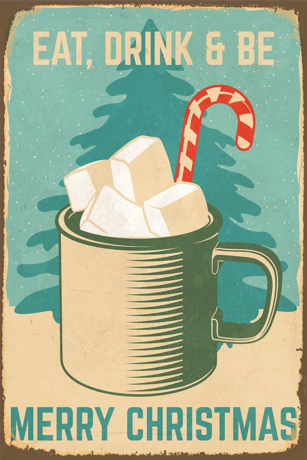queence Alu-Dibond-Druck Drink, Getränke, Weihnachten (1 St), Marshmallow, Christmas, Schild