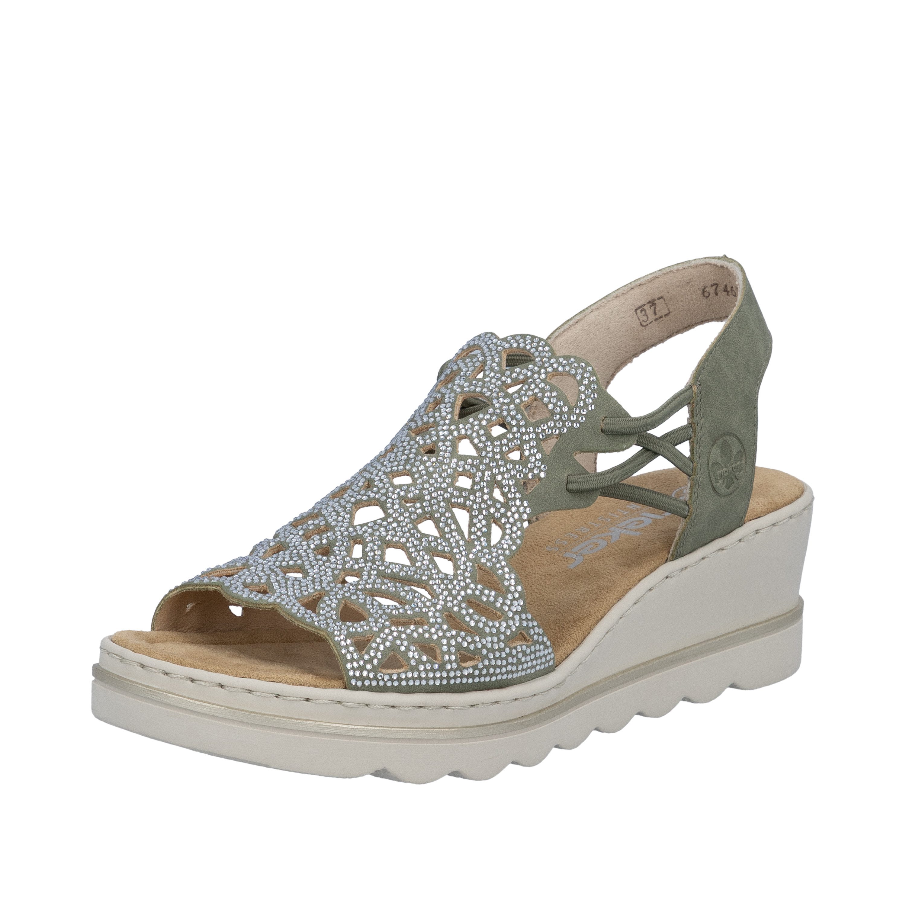 Rieker Keilsandalette Sommerschuh, Plateausandale, Schlupfschuh mit Schmucksteinchen